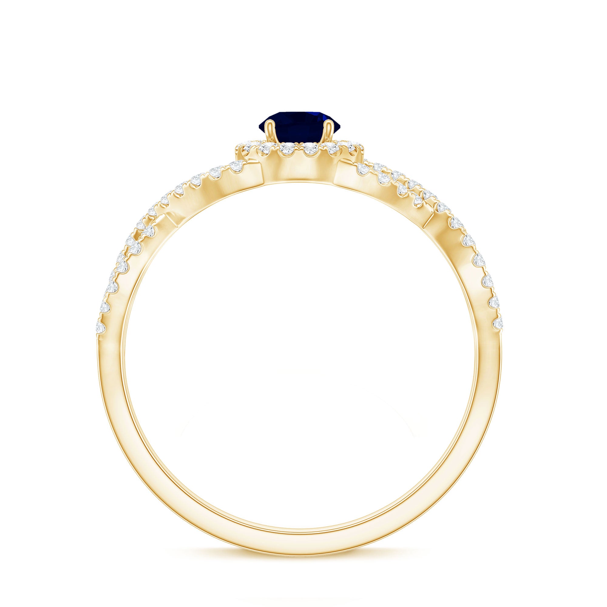 Criss Cross Shank Blue Sapphire and Diamond Halo Engagement Ring AAA - Rosec Jewels