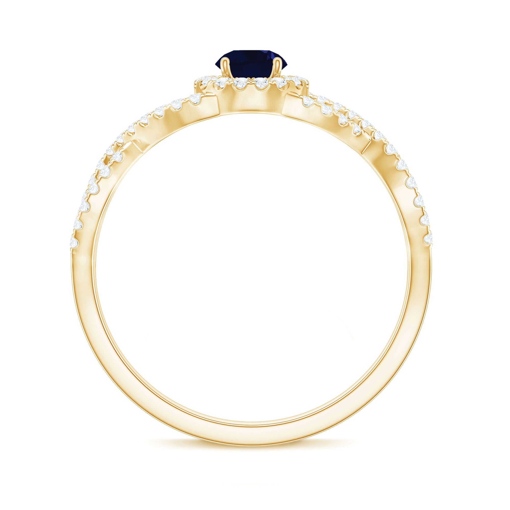Rosec Jewels-Criss Cross Shank Blue Sapphire and Diamond Halo Engagement Ring