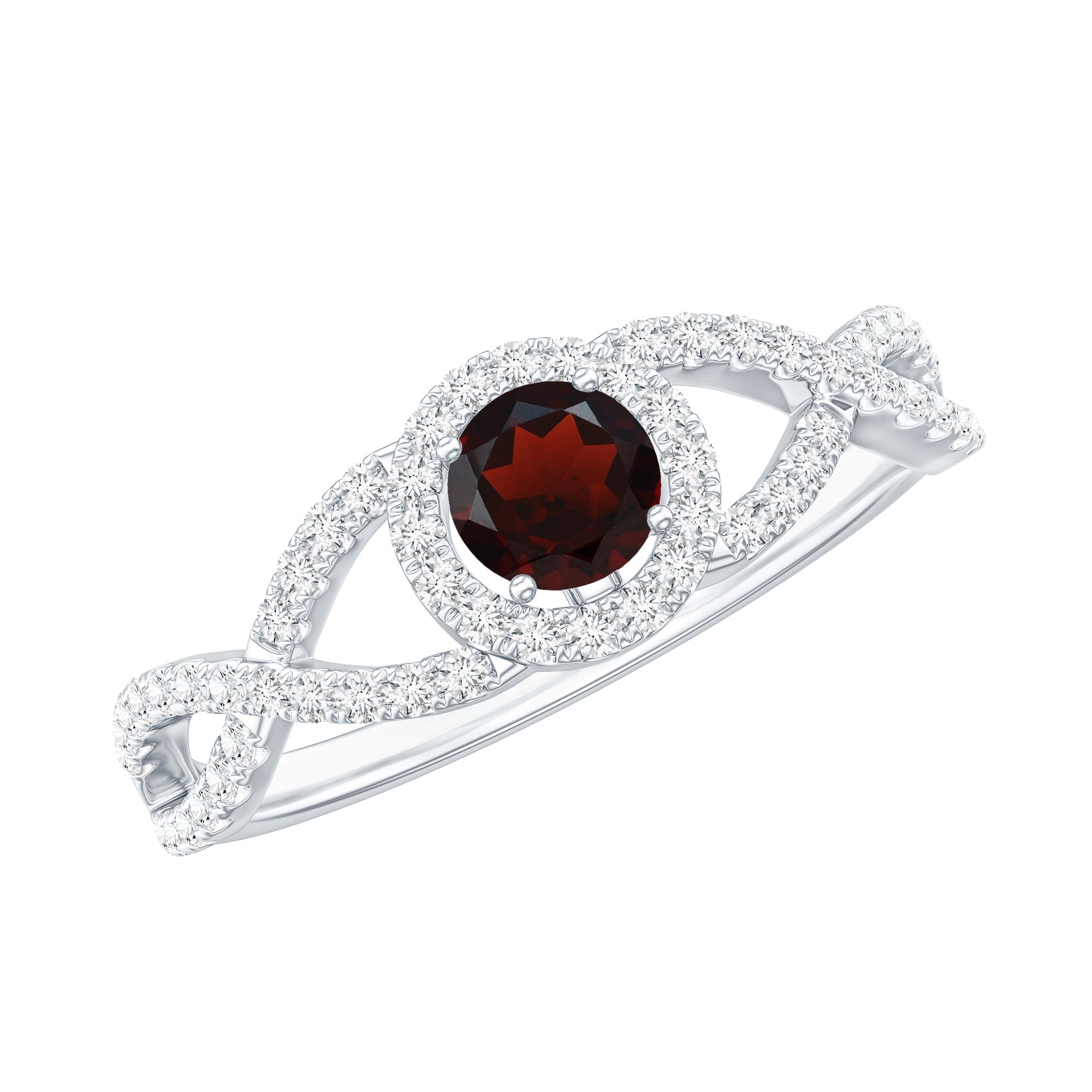 Natural Garnet Engagement Ring with Diamond Criss Cross Shank AAA - Rosec Jewels