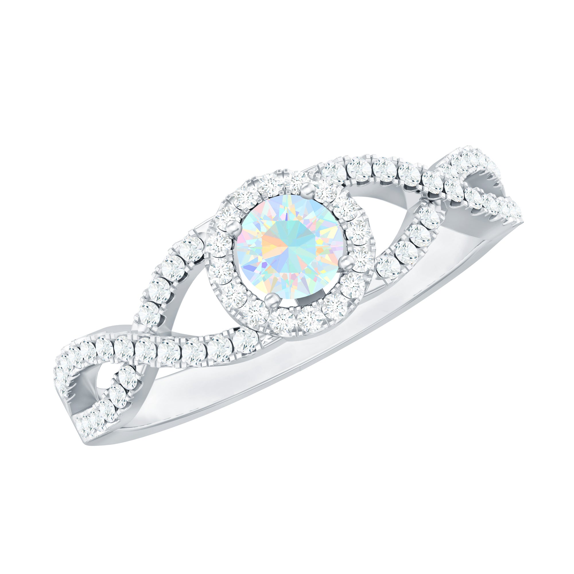 Natural Ethiopian Opal Diamond Engagement Ring with Criss Cross Shank