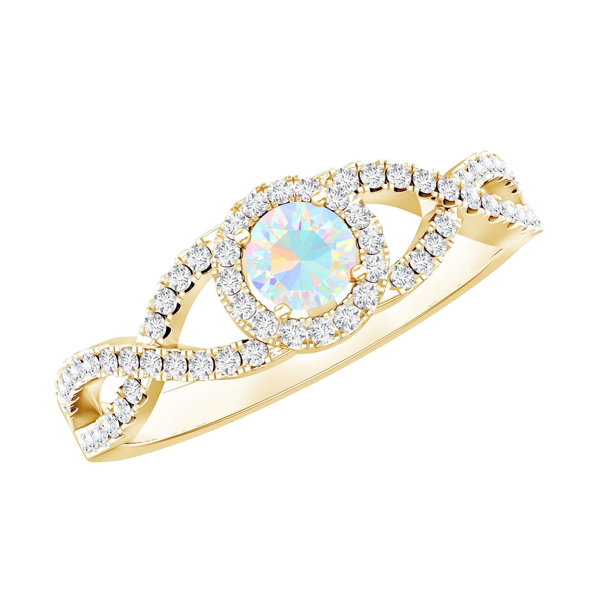 Natural Ethiopian Opal Diamond Engagement Ring with Criss Cross Shank AAA - Rosec Jewels