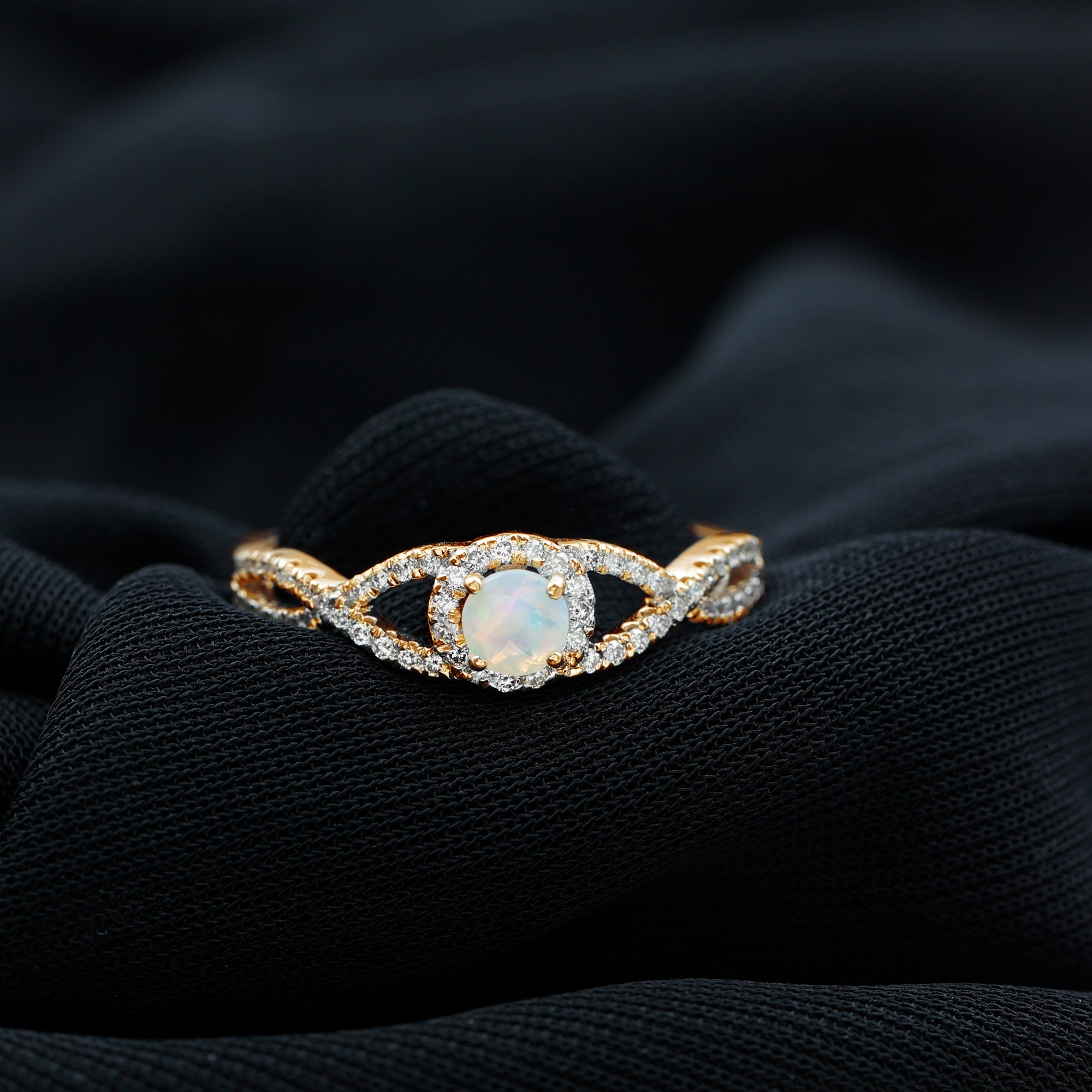 Criss Cross Shank Ethiopian Opal and Diamond Halo Engagement Ring Ethiopian Opal - ( AAA ) - Quality - Rosec Jewels