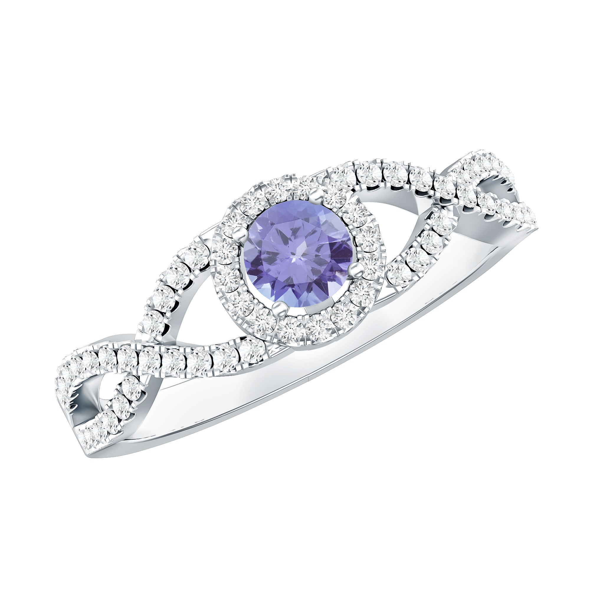 Real Tanzanite Engagement Ring with Diamond Criss Cross Shank AAA - Rosec Jewels
