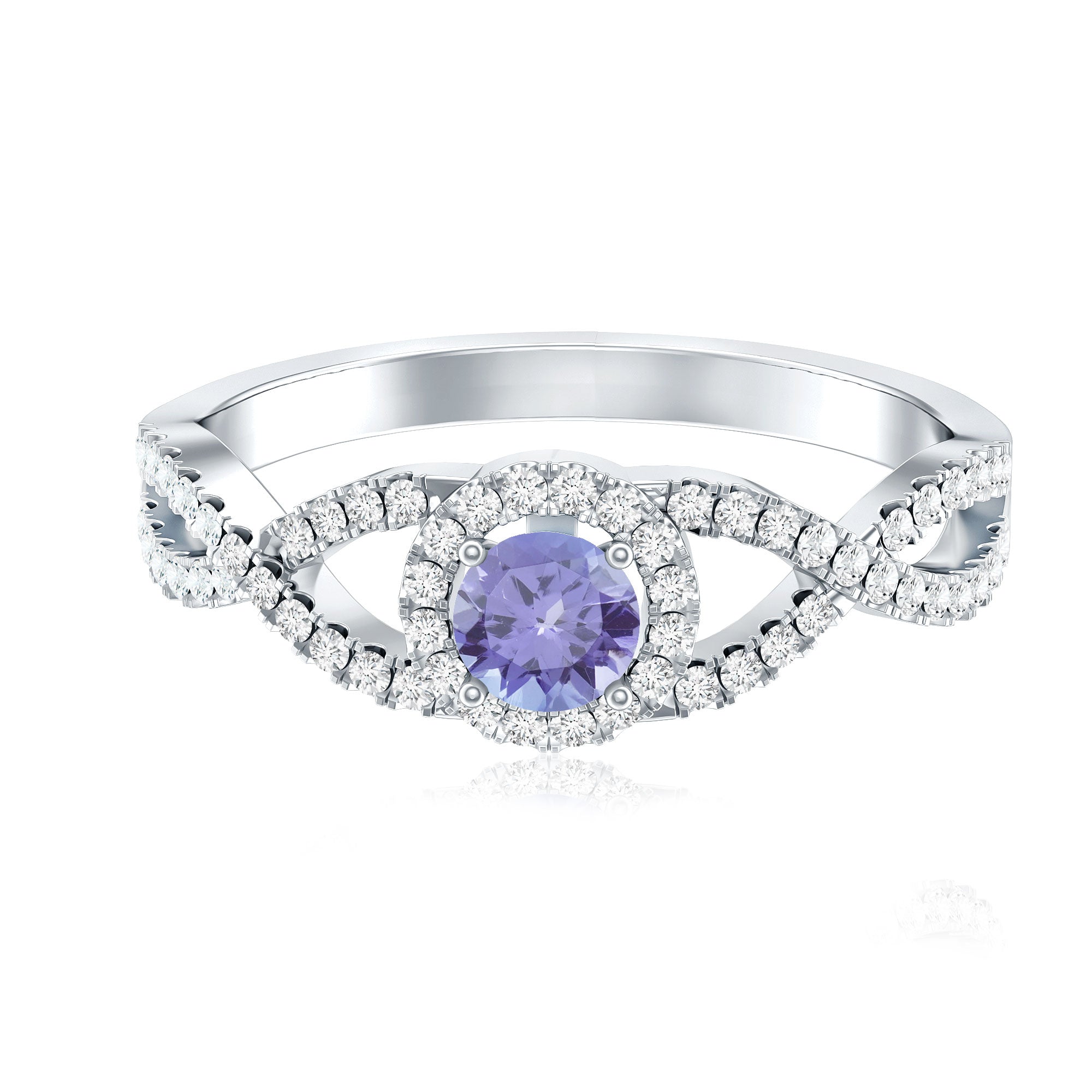 Real Tanzanite Engagement Ring with Diamond Criss Cross Shank AAA - Rosec Jewels