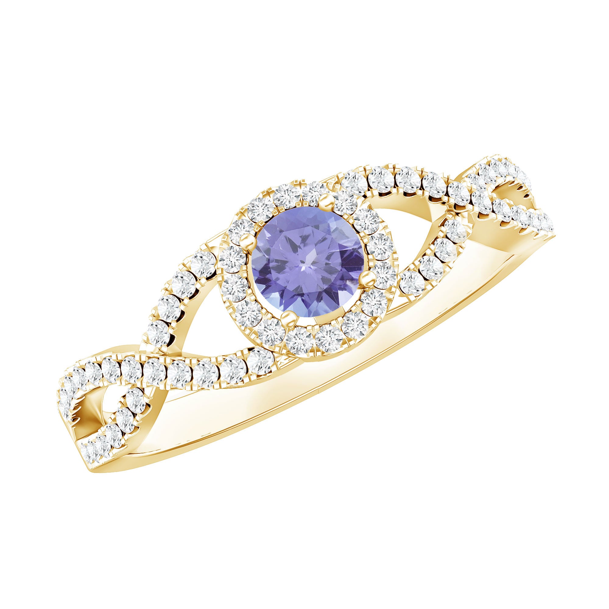 Real Tanzanite Engagement Ring with Diamond Criss Cross Shank AAA - Rosec Jewels