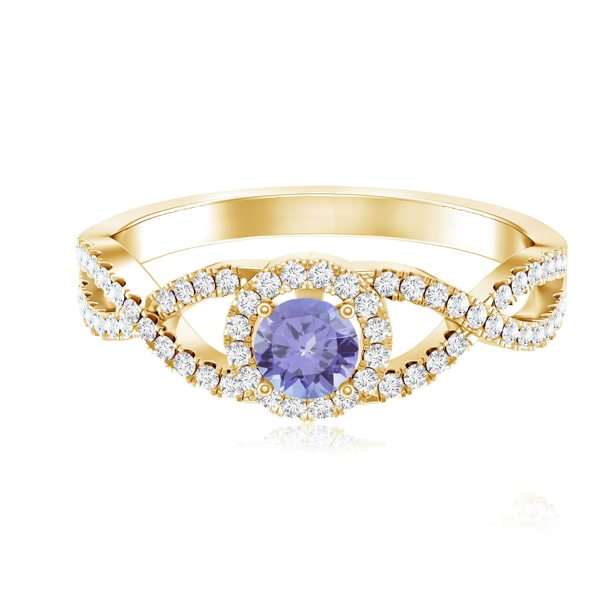 Real Tanzanite Engagement Ring with Diamond Criss Cross Shank AAA - Rosec Jewels