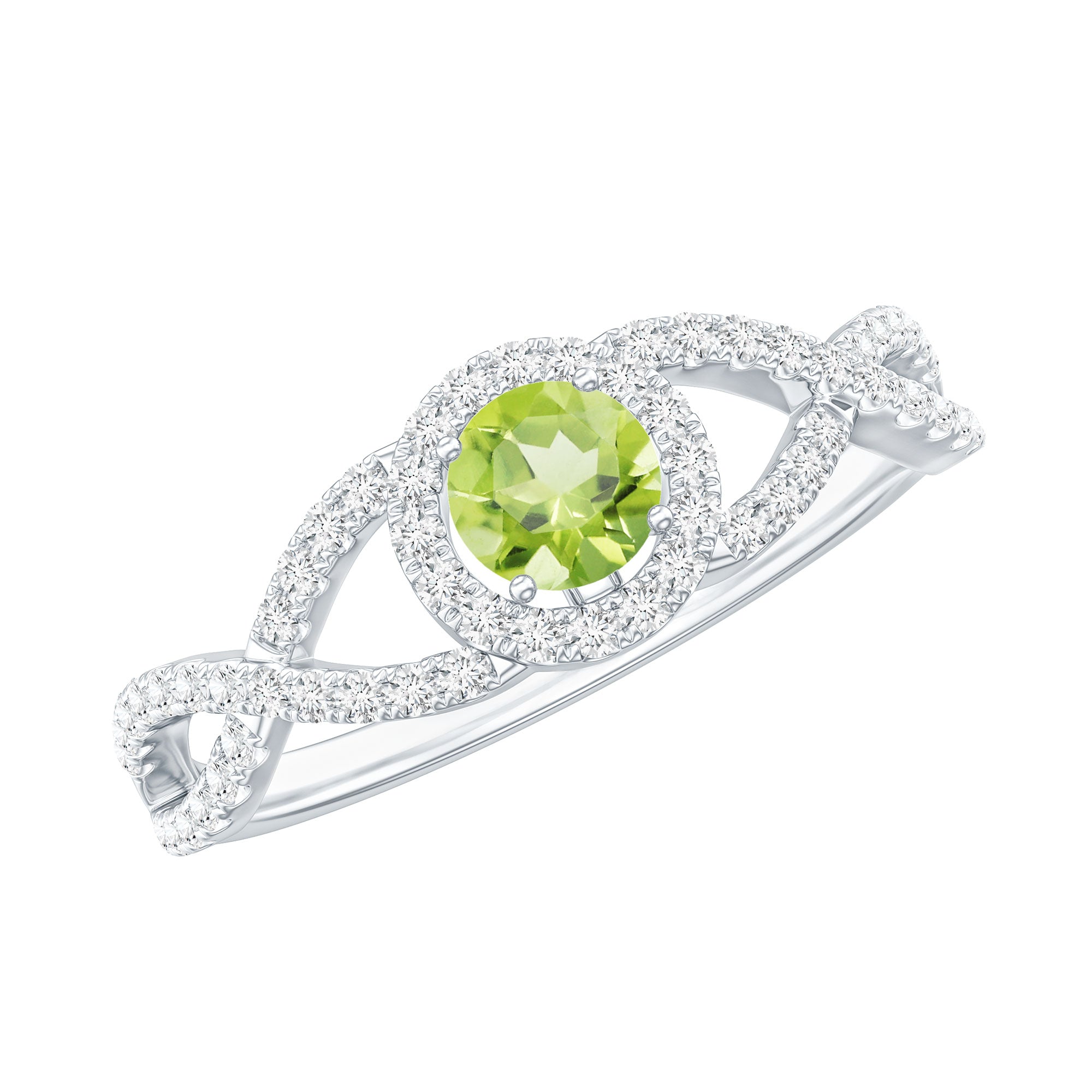 Natural 0.5 Carat Peridot Engagement Ring with Diamond Criss Cross Shank AAA - Rosec Jewels