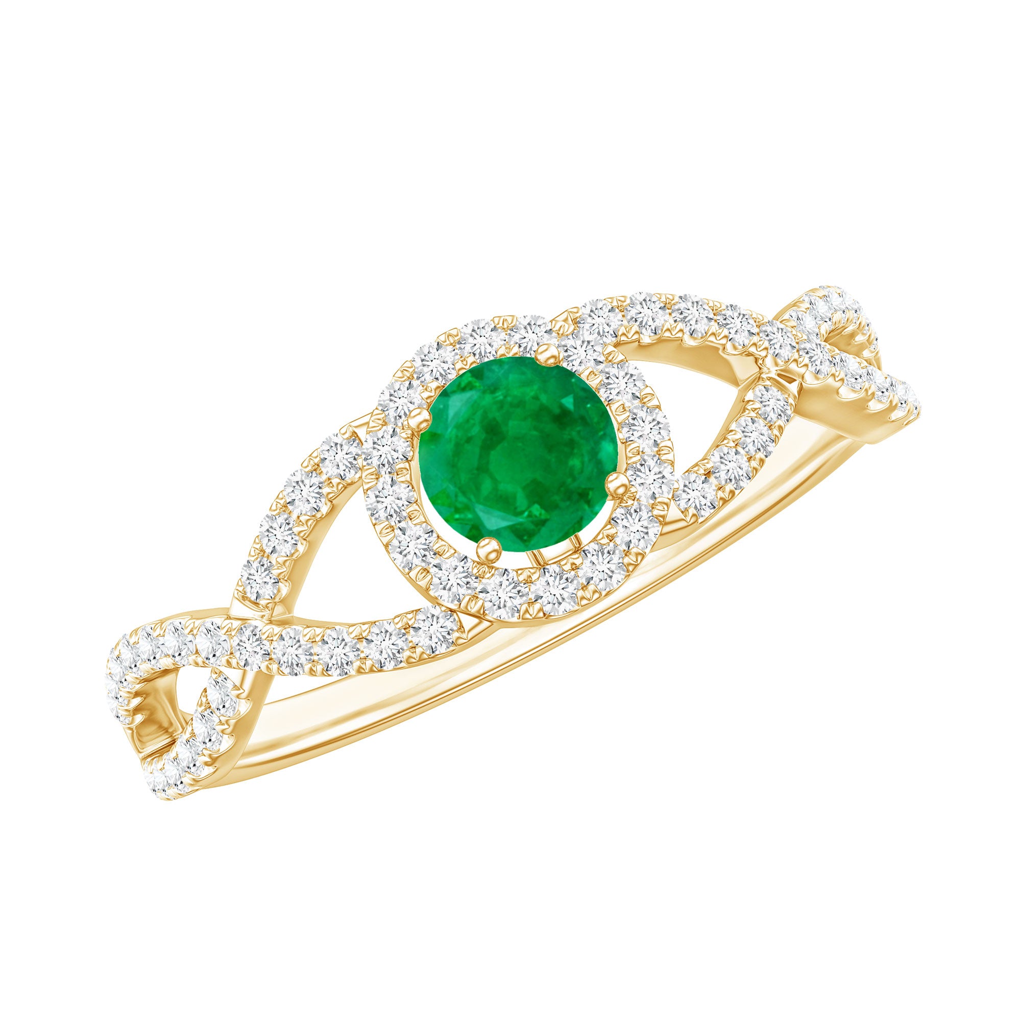 Real Emerald and Diamond Criss Cross Engagement Ring AAA - Rosec Jewels
