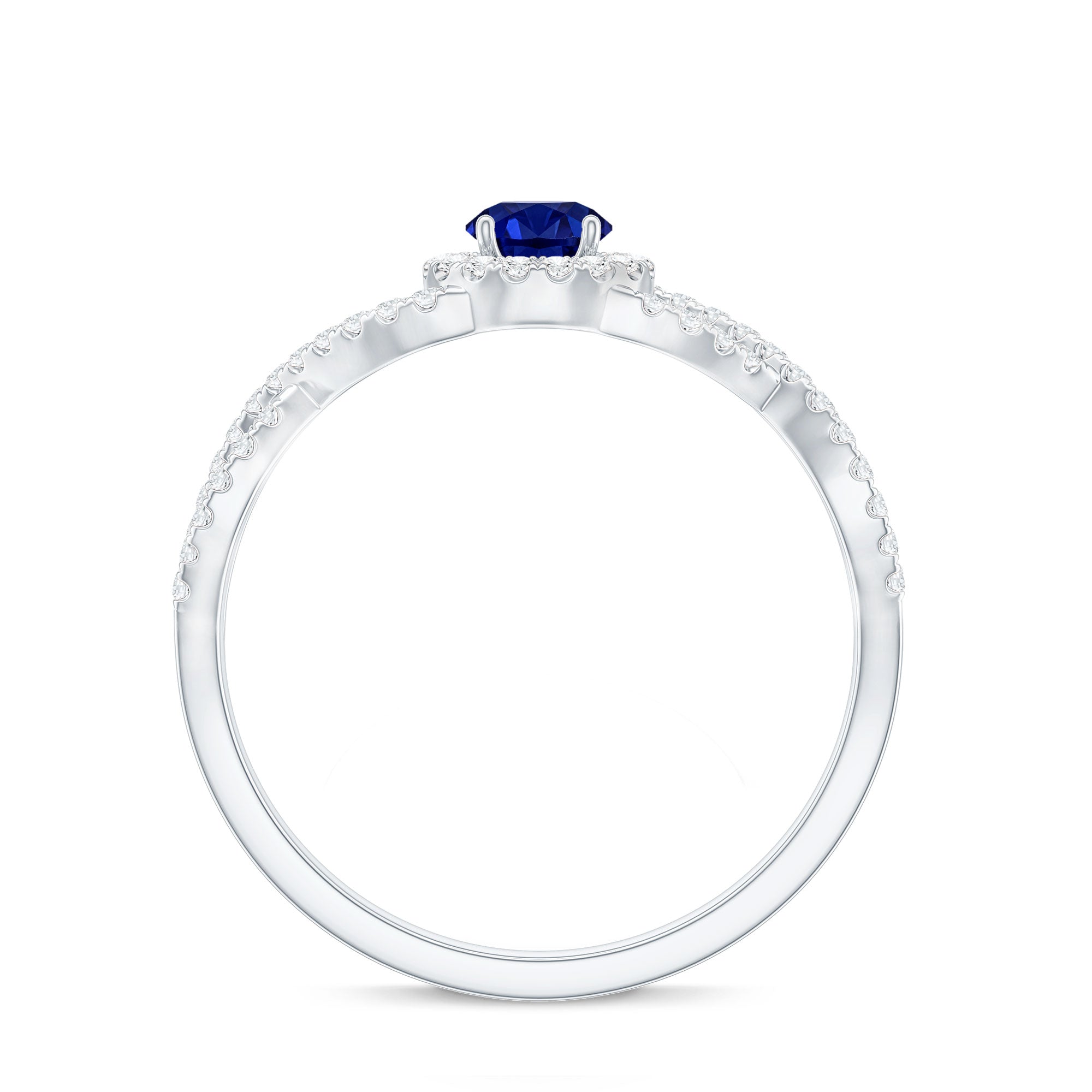 Certified 0.6 Carat Lab Grown Blue Sapphire Crossover Engagement Ring with Diamond AAAA - Rosec Jewels