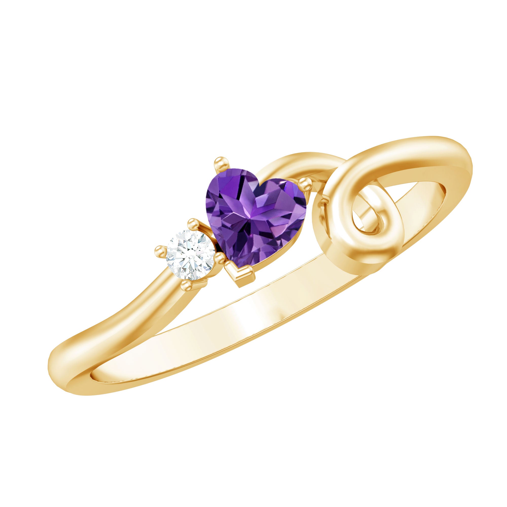 Heart Shape Real Amethyst and Diamond Twisted Promise Ring AAA - Rosec Jewels