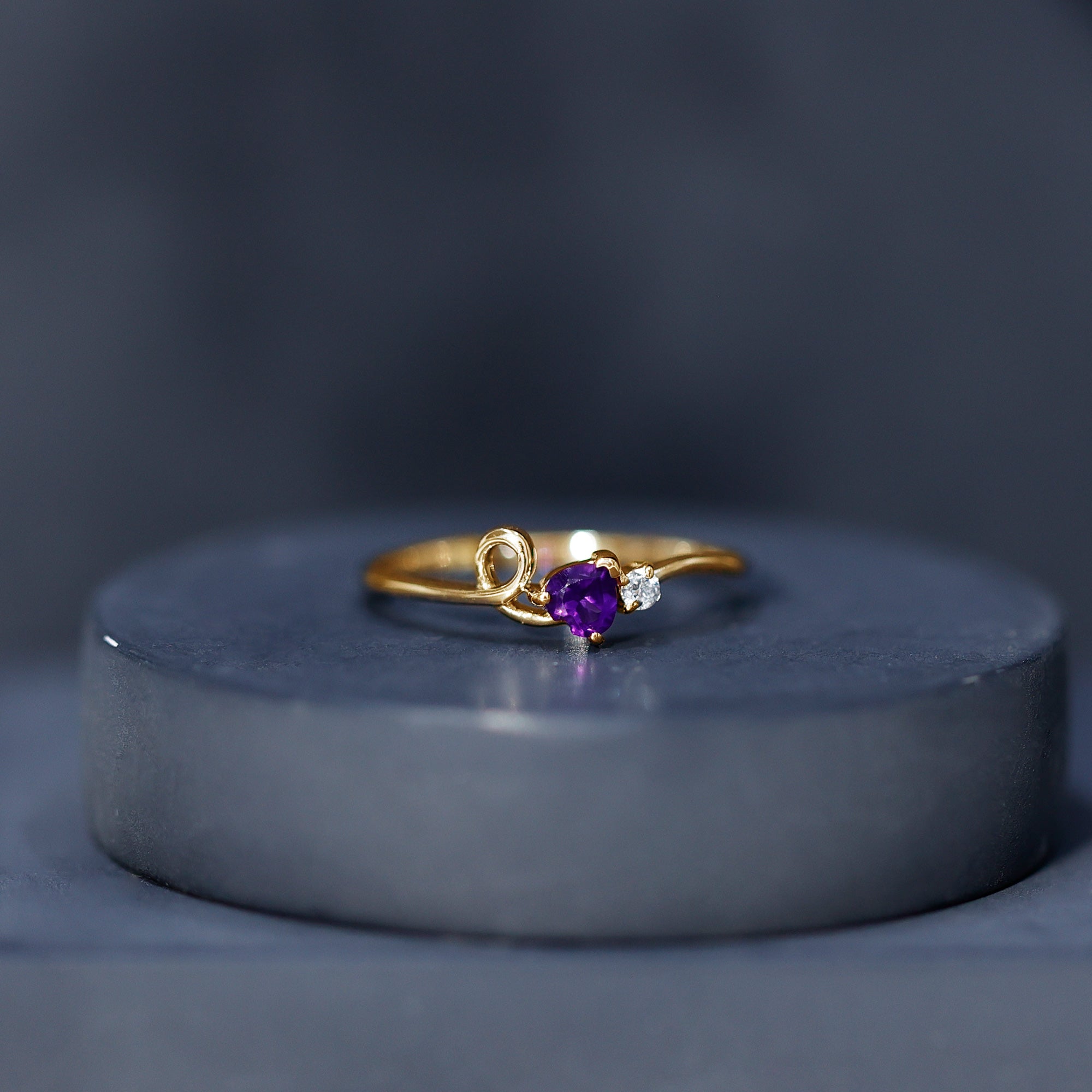 Heart Shape Real Amethyst and Diamond Twisted Promise Ring AAA - Rosec Jewels