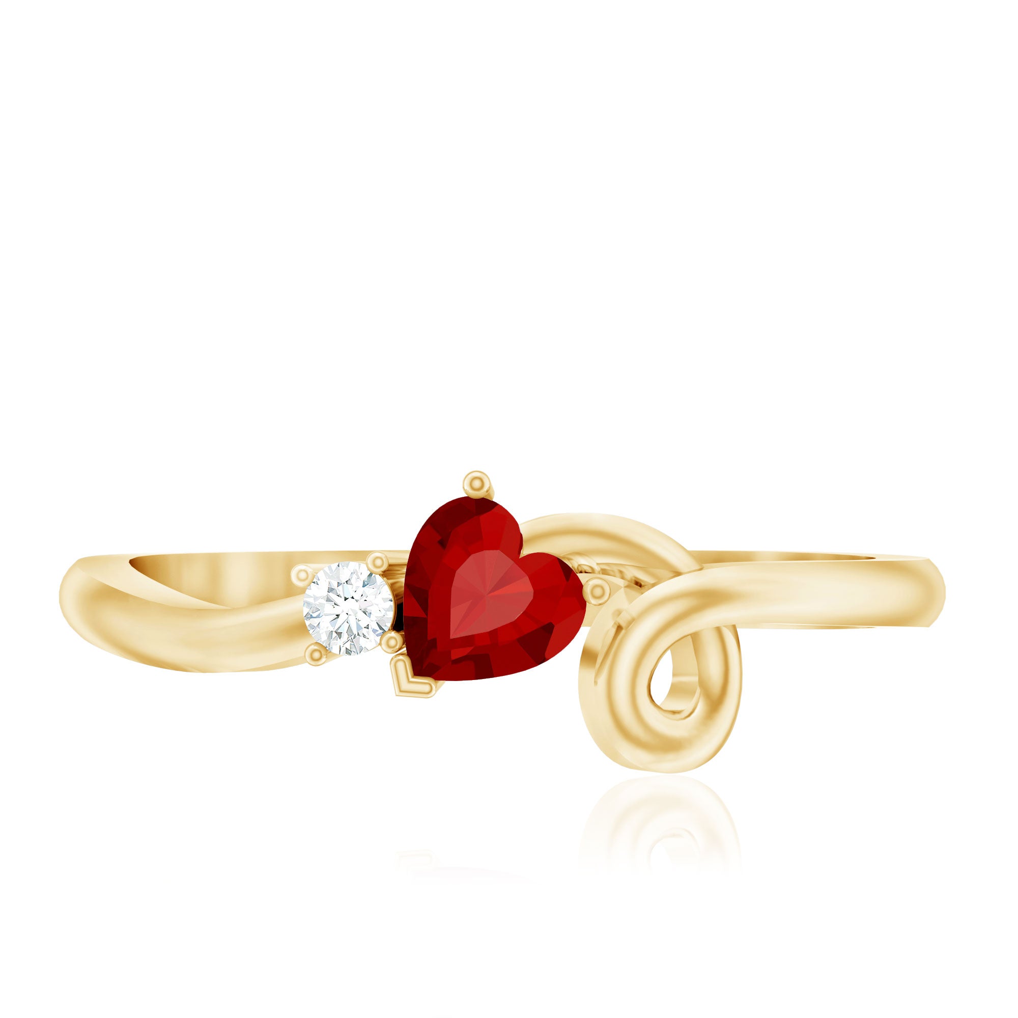 Lab Created Ruby and Diamond Twisted Heart Promise Ring AAAA - Rosec Jewels