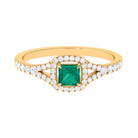 Princess shape Emerald Engagement Ring with Diamond Split Shank Emerald - ( AAA ) - Quality - Rosec Jewels