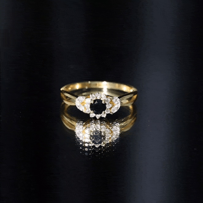 Natural Black Onyx and Diamond Floral Engagement Ring AAA - Rosec Jewels