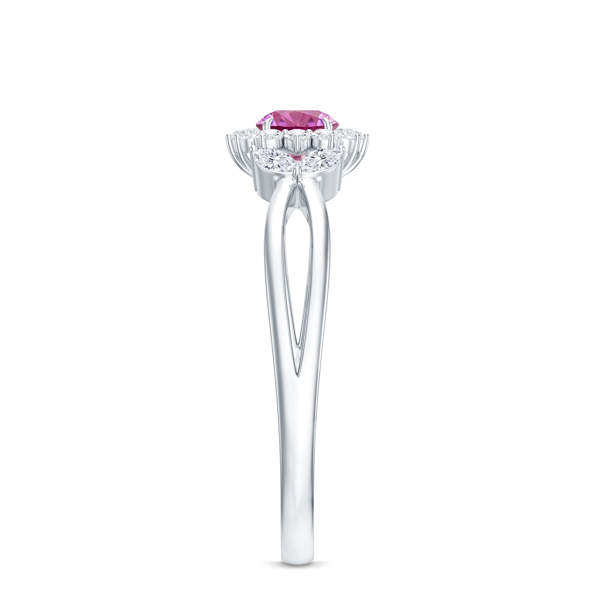 Pink Tourmaline and Diamond Flower Engagement Ring with Split Shank AAA - Rosec Jewels