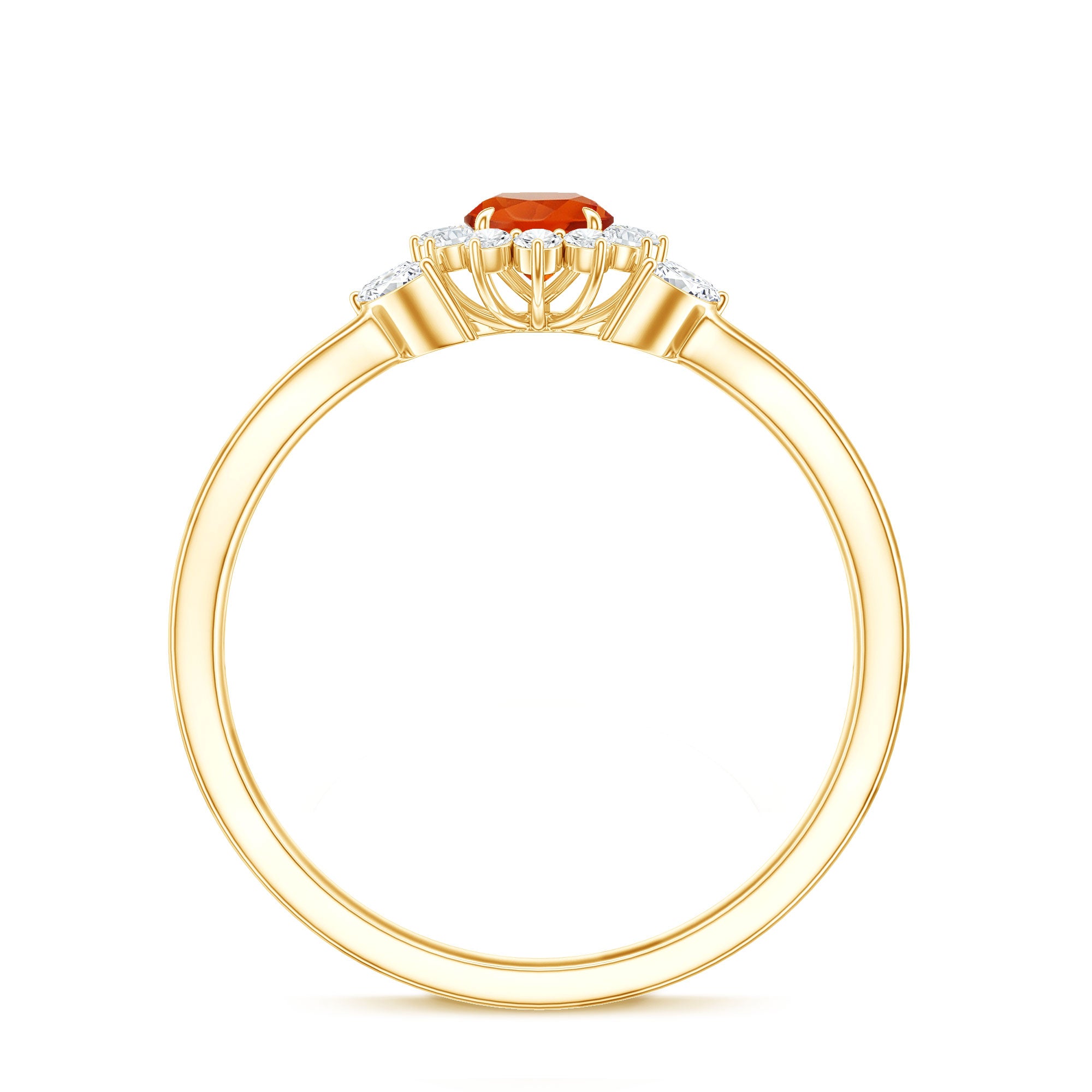 Rosec Jewels-Fire Opal and Diamond Flower Engagement Ring with Split Shank