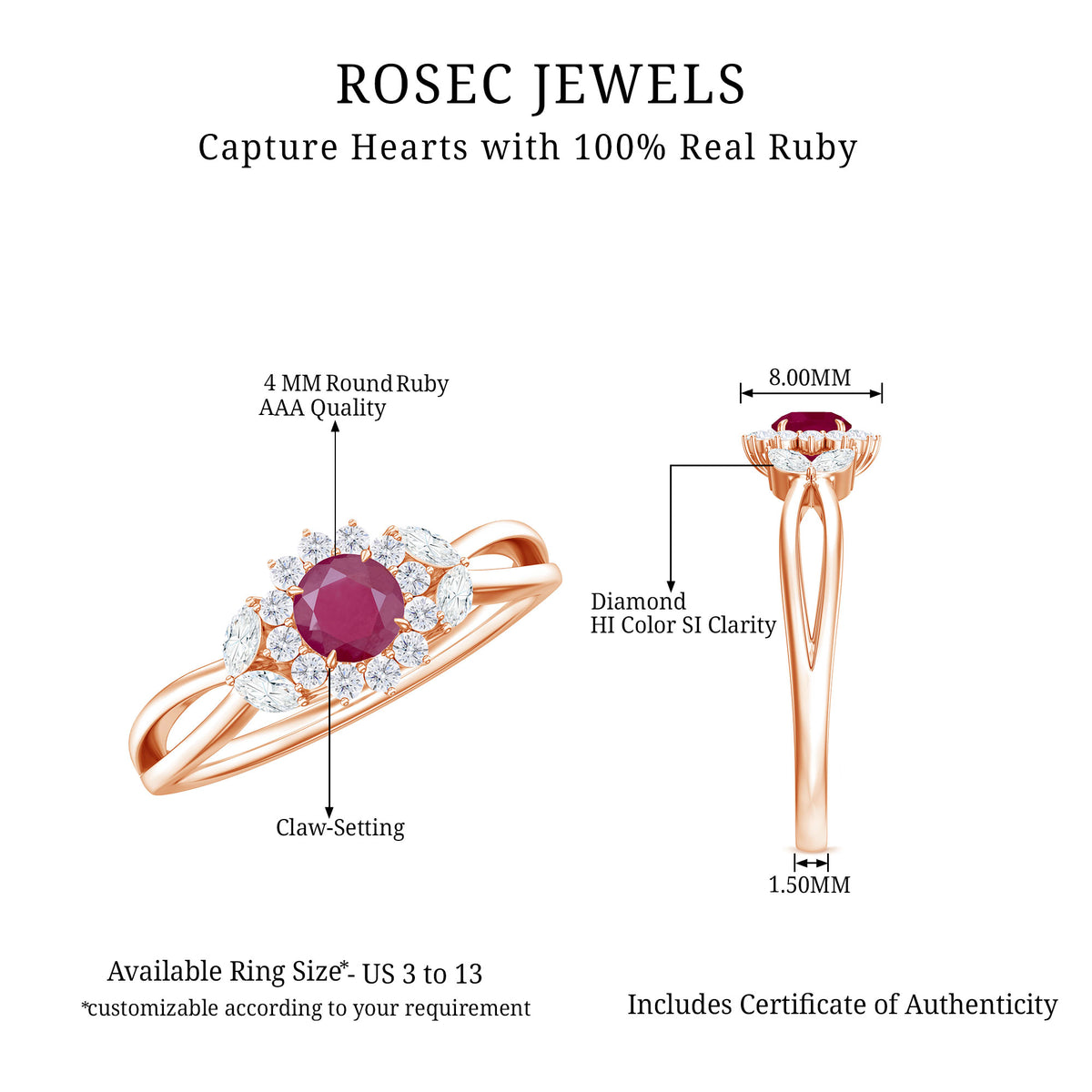Nature Inspired Ruby Engagement Ring with Diamond for Women AAA - Rosec Jewels