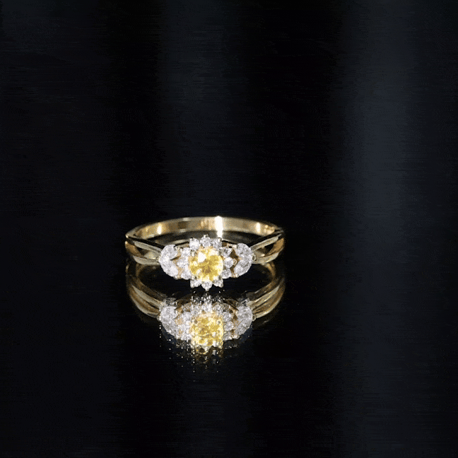 Real Yellow Sapphire Flower Engagement Ring with Diamond AAA - Rosec Jewels