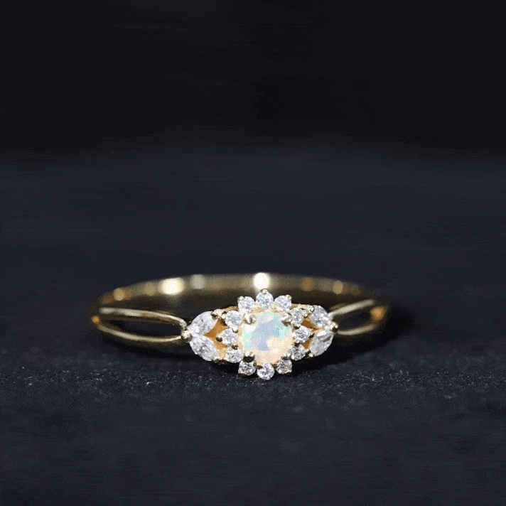 Certified Opalescent Diamond Flower Engagement Ring with Natural Diamonds AAA - Rosec Jewels