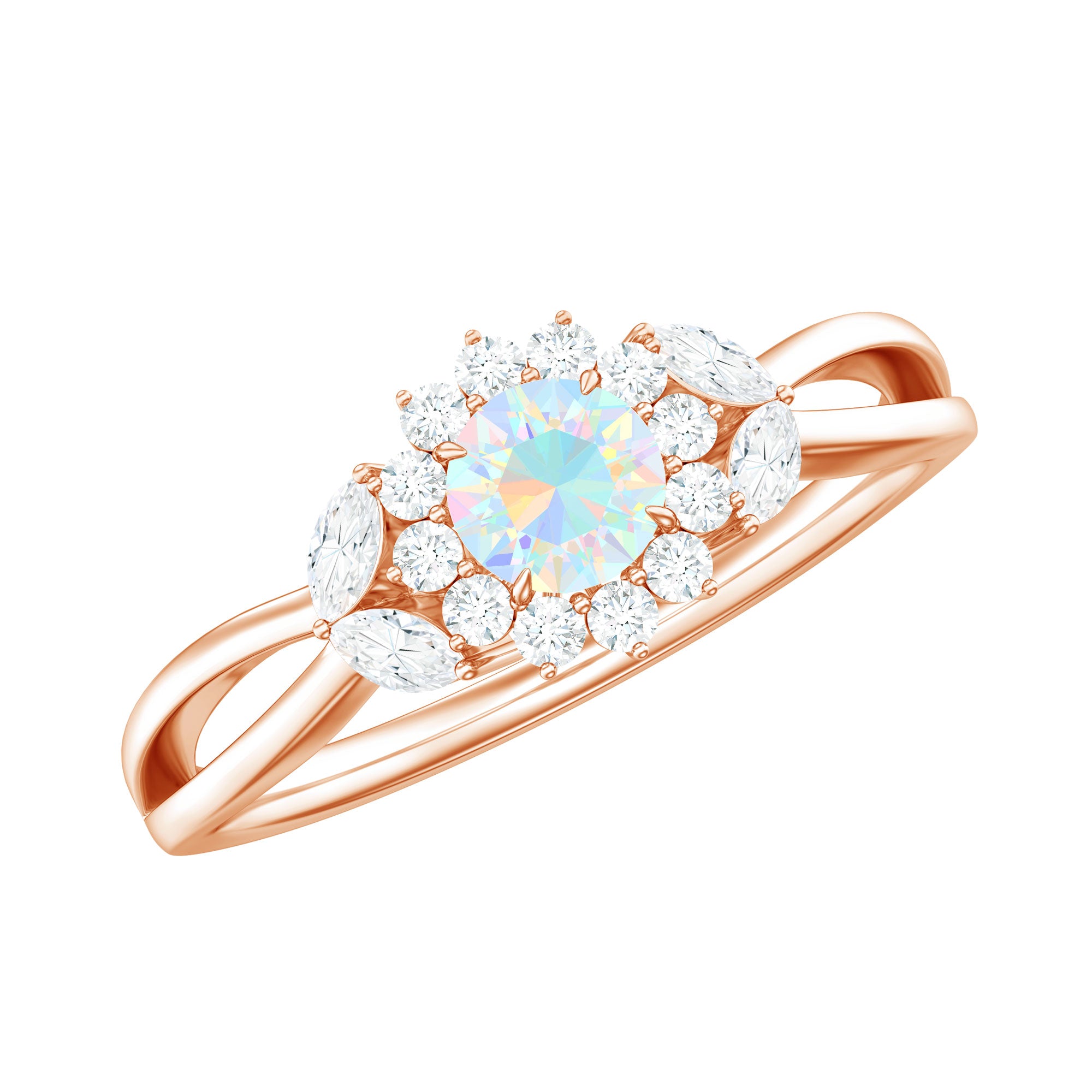 Certified Opalescent Diamond Flower Engagement Ring with Natural Diamonds AAA - Rosec Jewels
