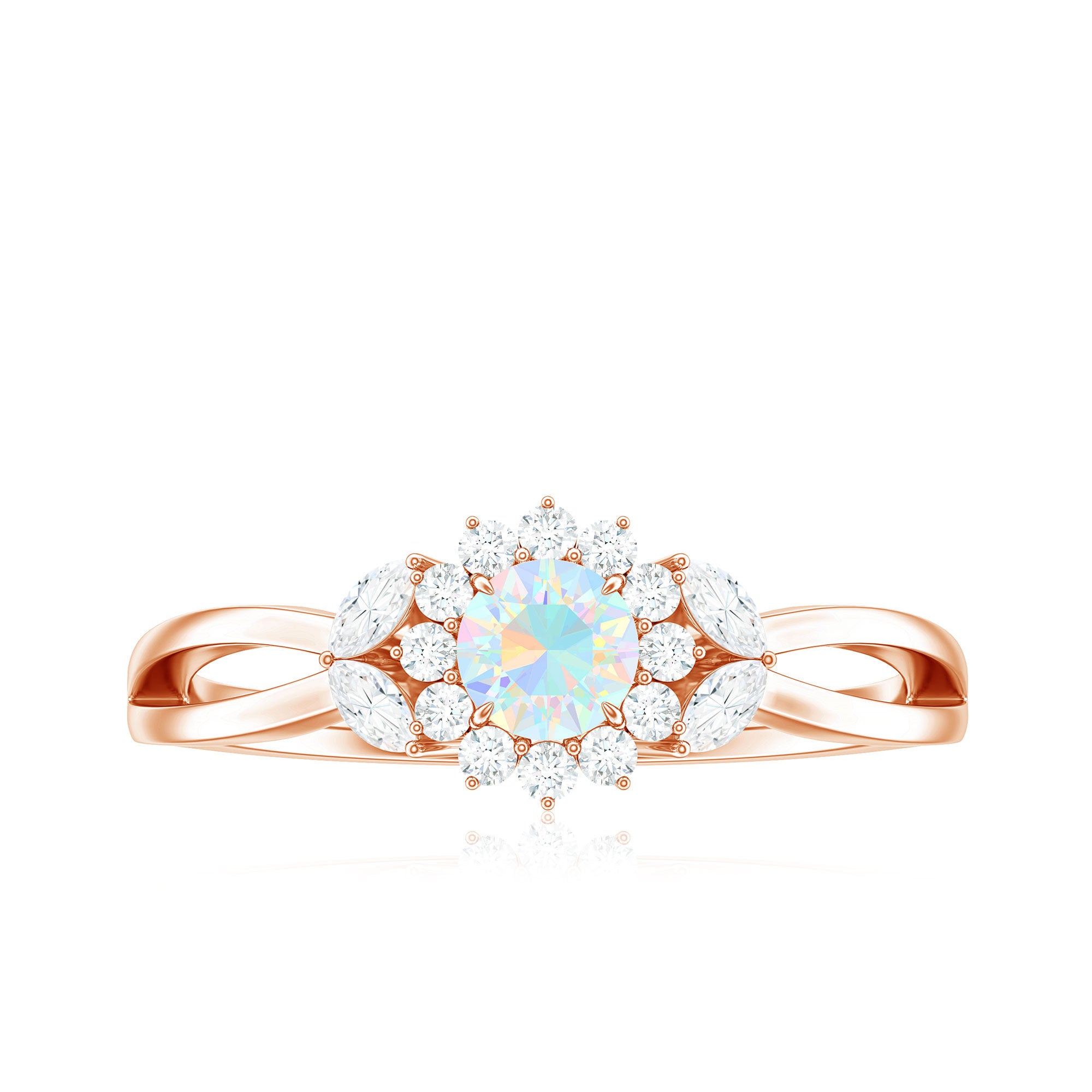 Certified Opalescent Diamond Flower Engagement Ring with Natural Diamonds AAA - Rosec Jewels