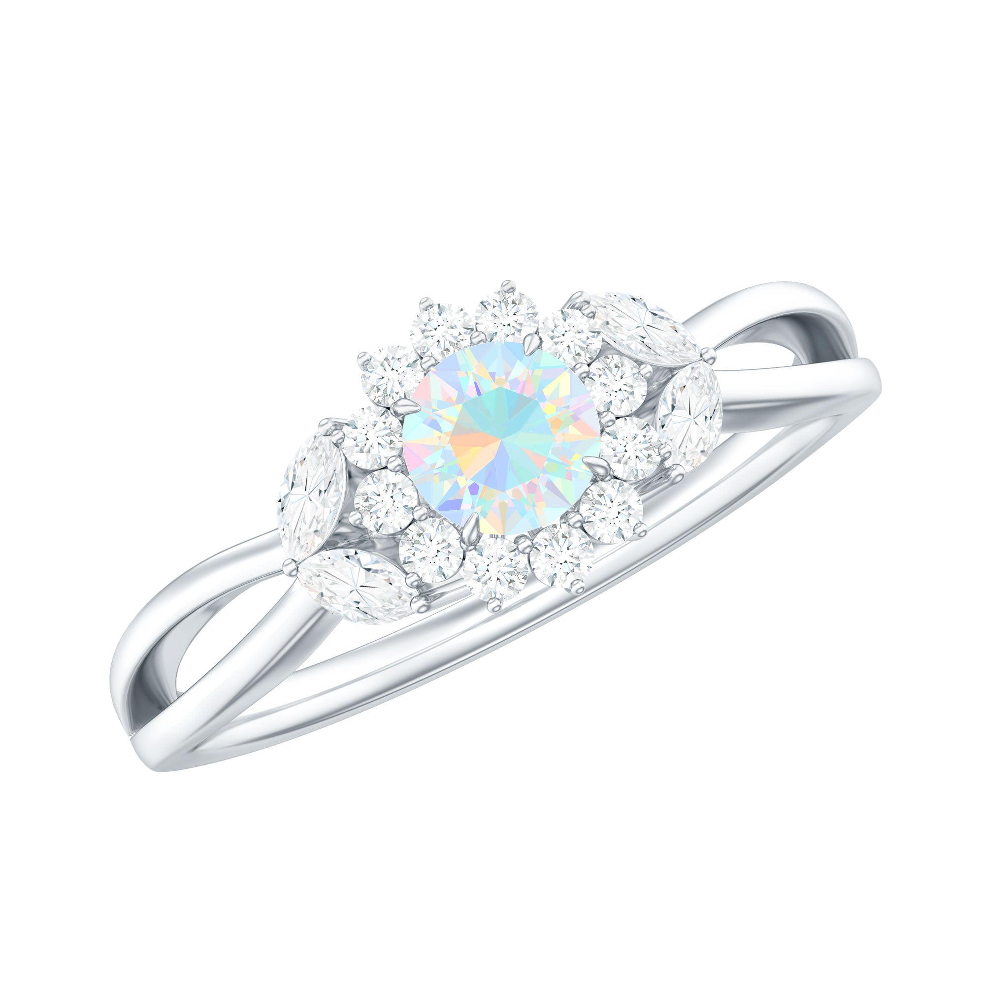 Certified Opalescent Diamond Flower Engagement Ring with Natural Diamonds AAA - Rosec Jewels