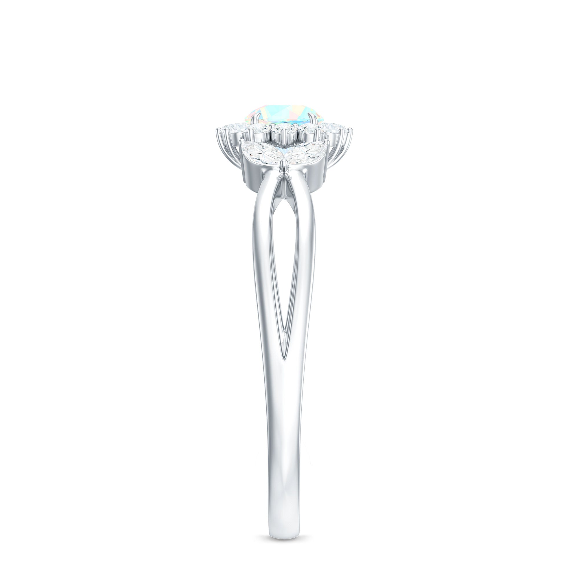 Certified Opalescent Diamond Flower Engagement Ring with Natural Diamonds AAA - Rosec Jewels