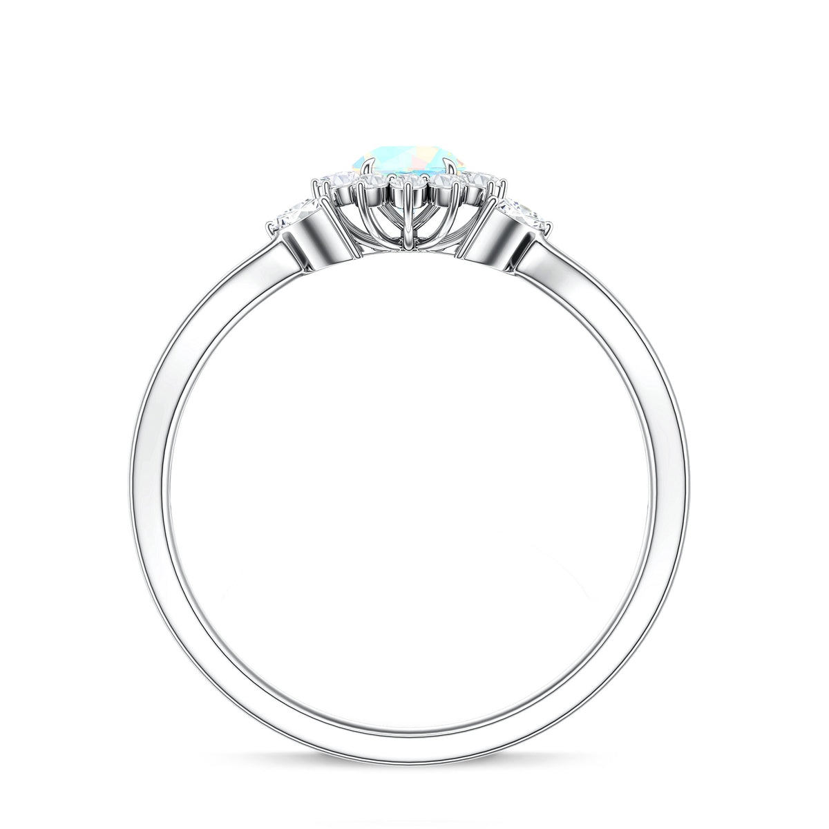 Certified Opalescent Diamond Flower Engagement Ring with Natural Diamonds AAA - Rosec Jewels