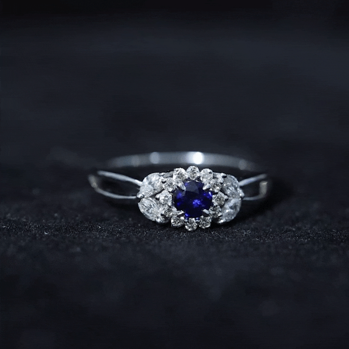 Certified Blue Sapphire Flower Engagement Ring with Diamond AAA - Rosec Jewels