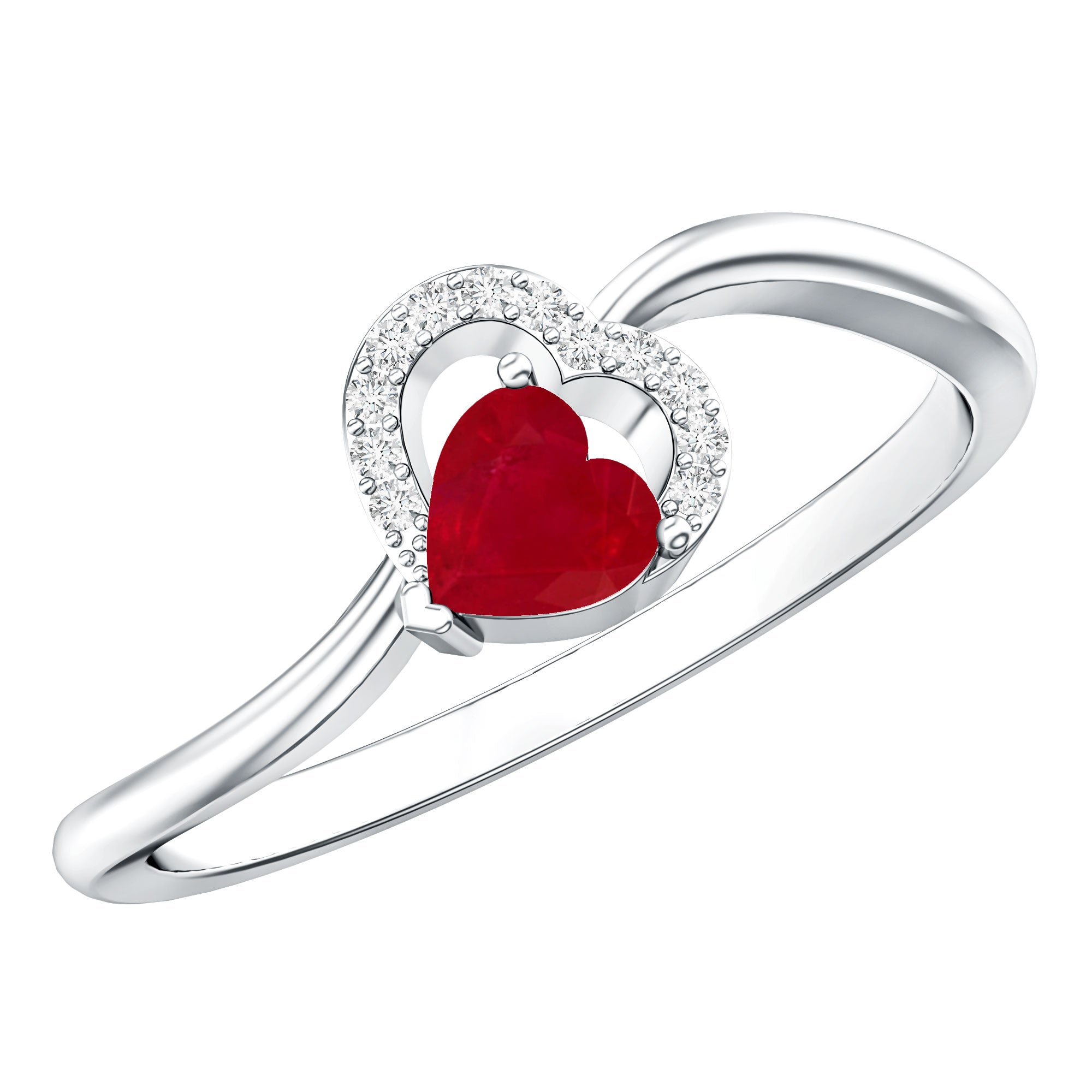 Natural Half Carat Ruby Heart Promise Ring with Diamond AAA - Rosec Jewels