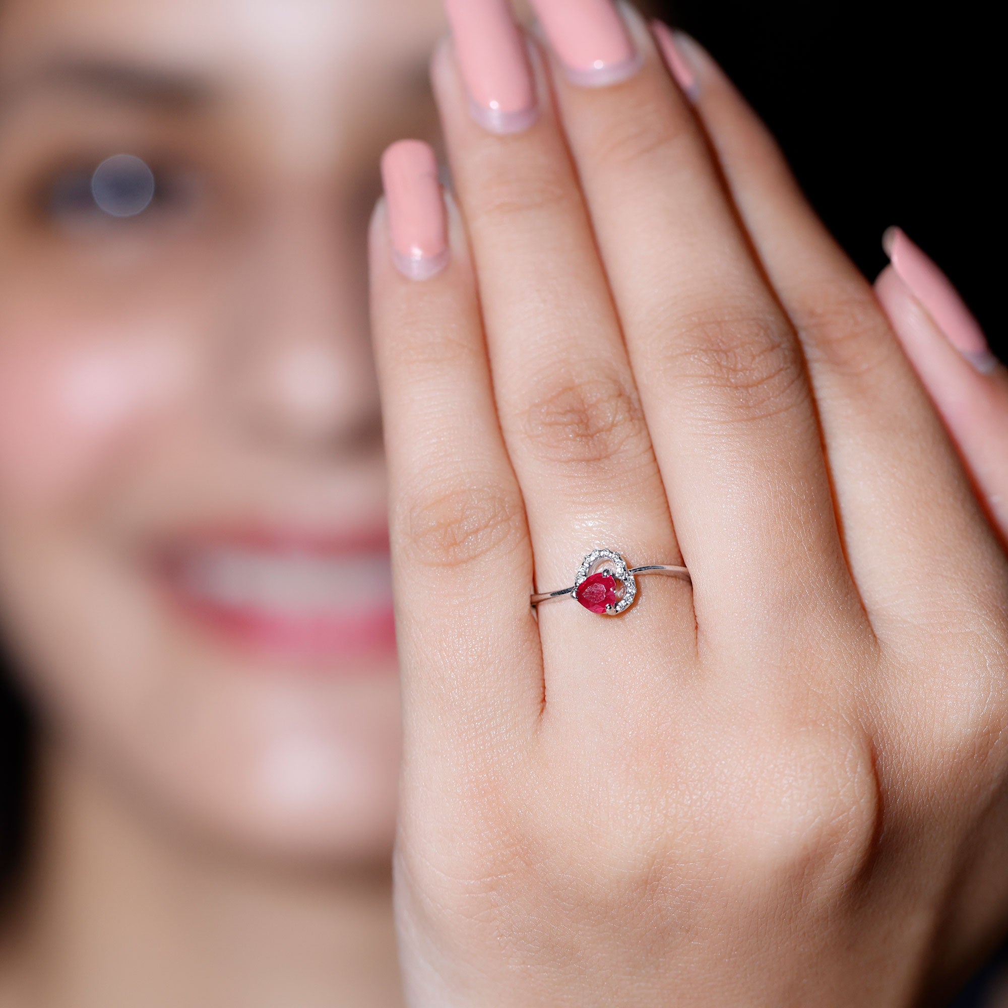 Natural Half Carat Ruby Heart Promise Ring with Diamond AAA - Rosec Jewels