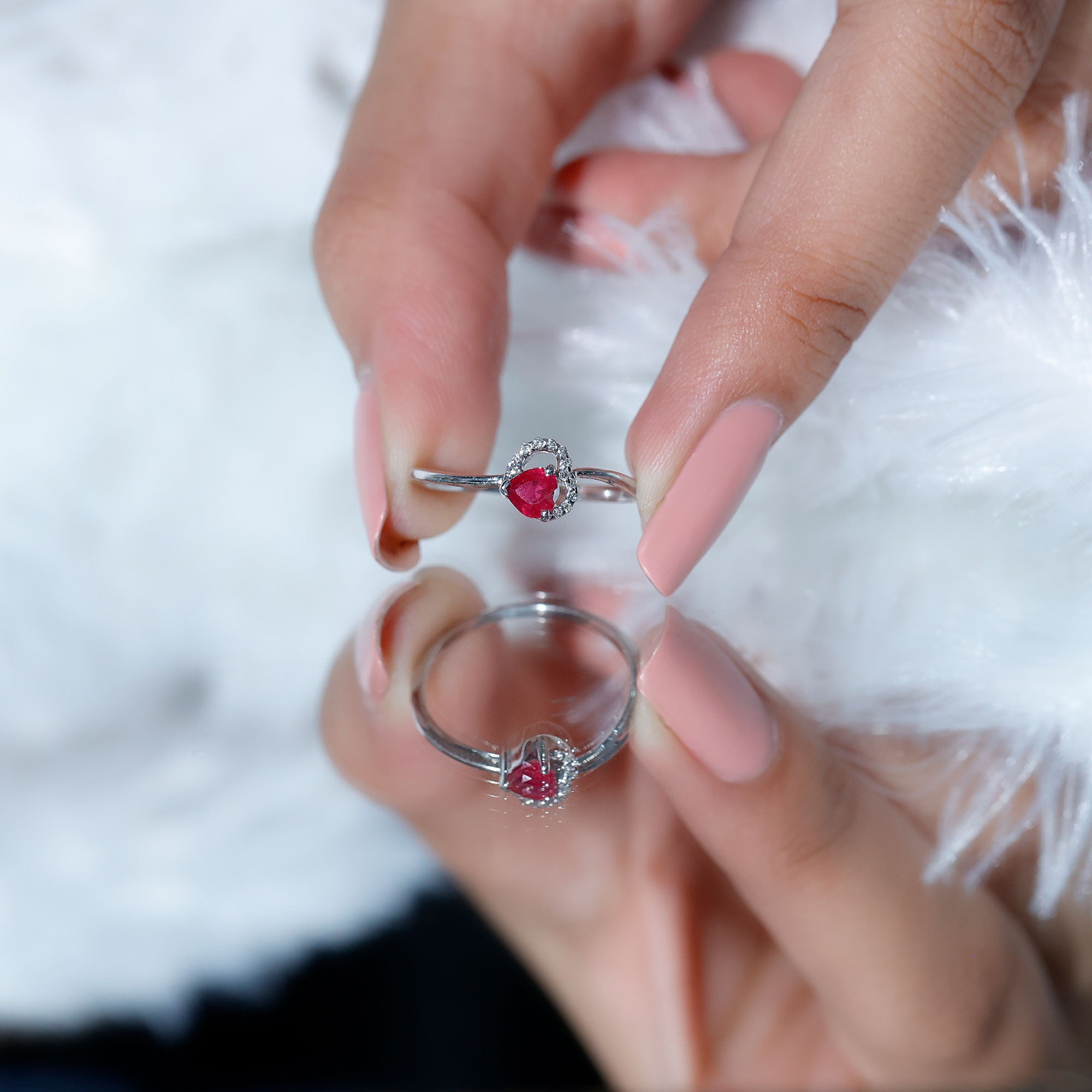 Natural Half Carat Ruby Heart Promise Ring with Diamond AAA - Rosec Jewels