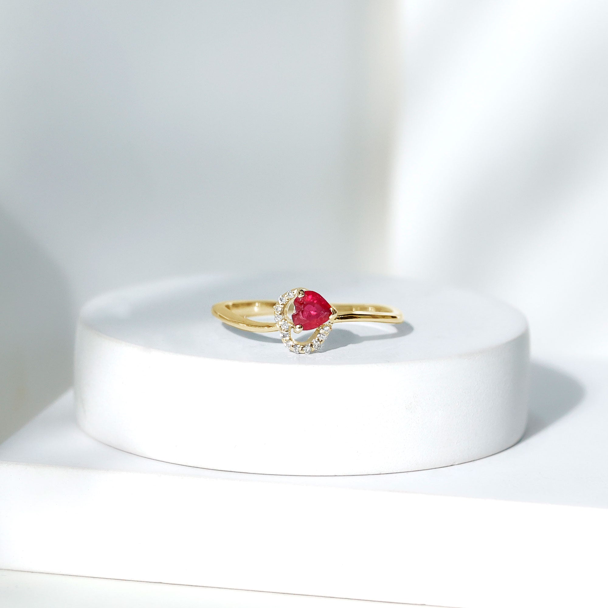 Natural Half Carat Ruby Heart Promise Ring with Diamond AAA - Rosec Jewels