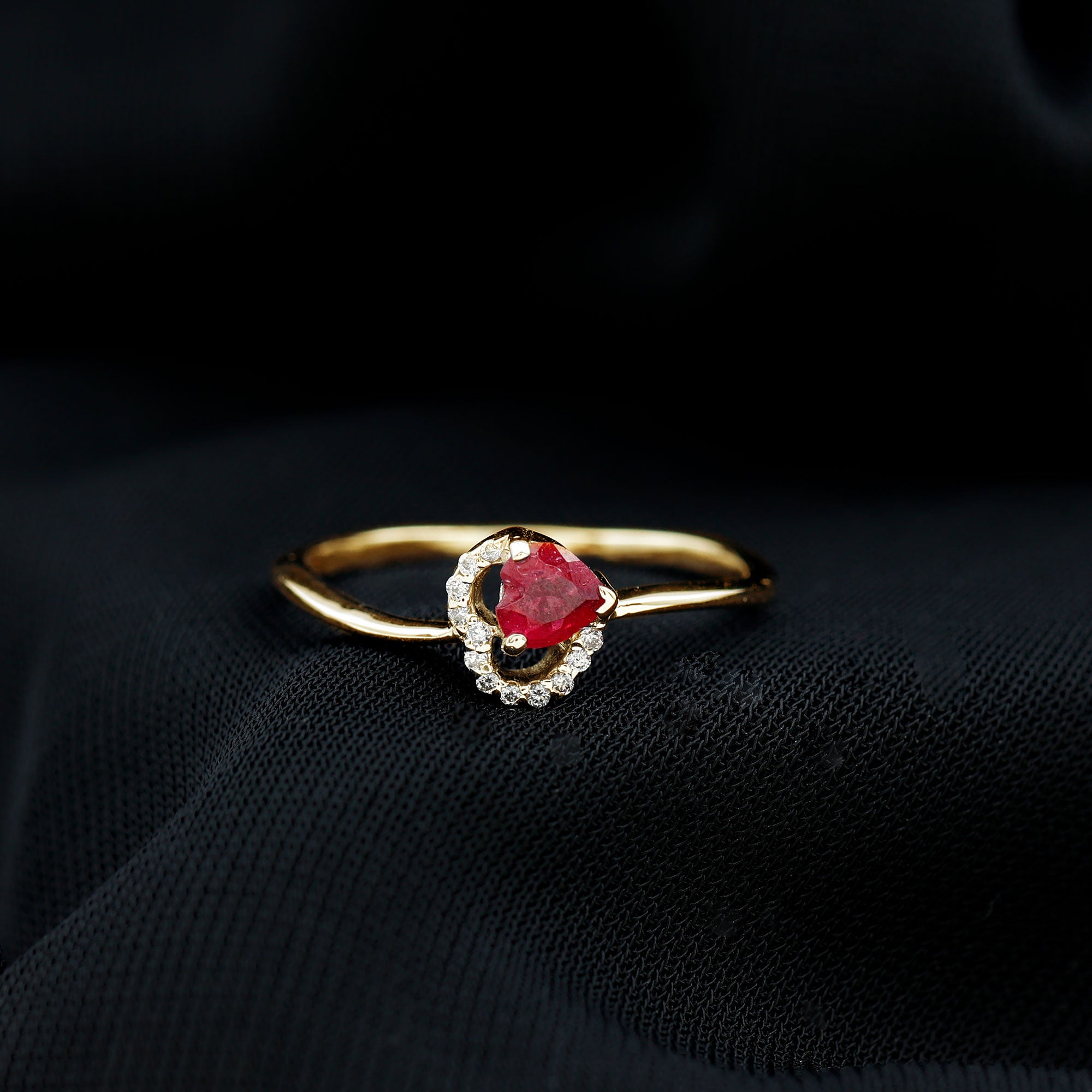 Natural Half Carat Ruby Heart Promise Ring with Diamond AAA - Rosec Jewels