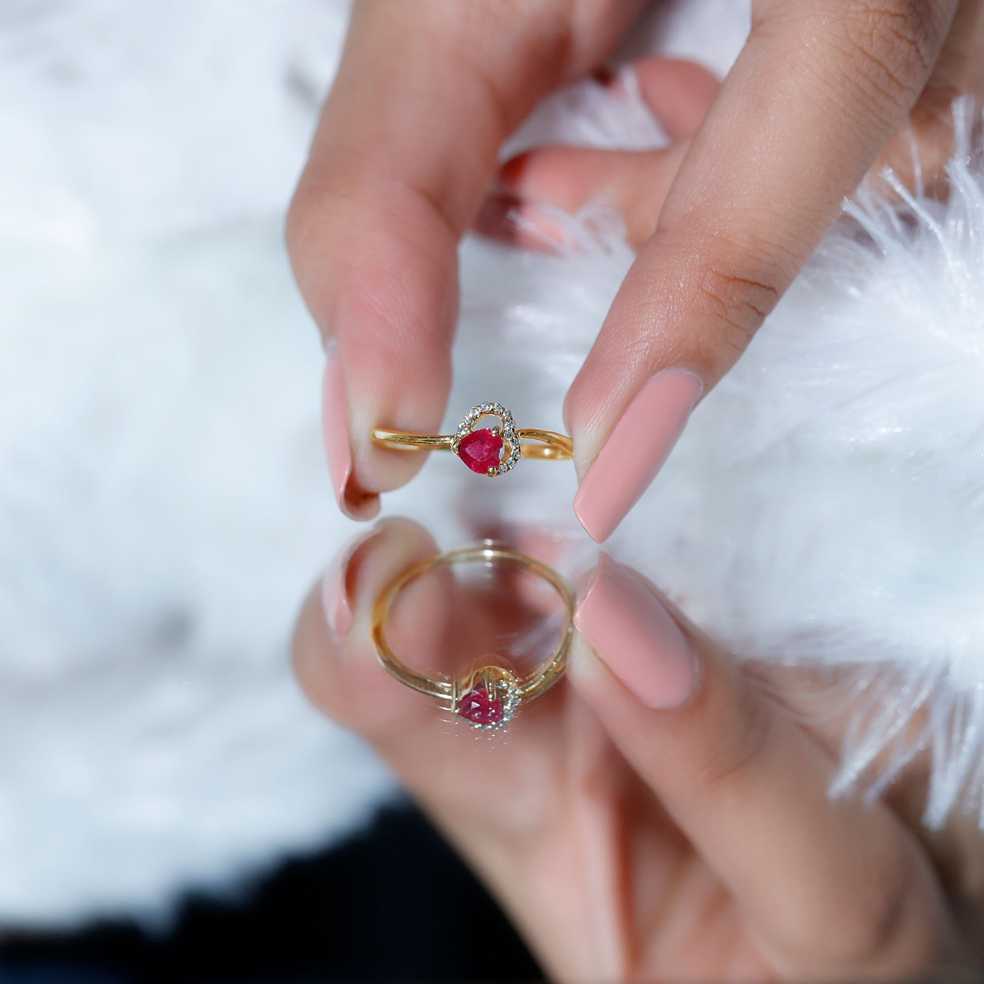 Natural Half Carat Ruby Heart Promise Ring with Diamond AAA - Rosec Jewels