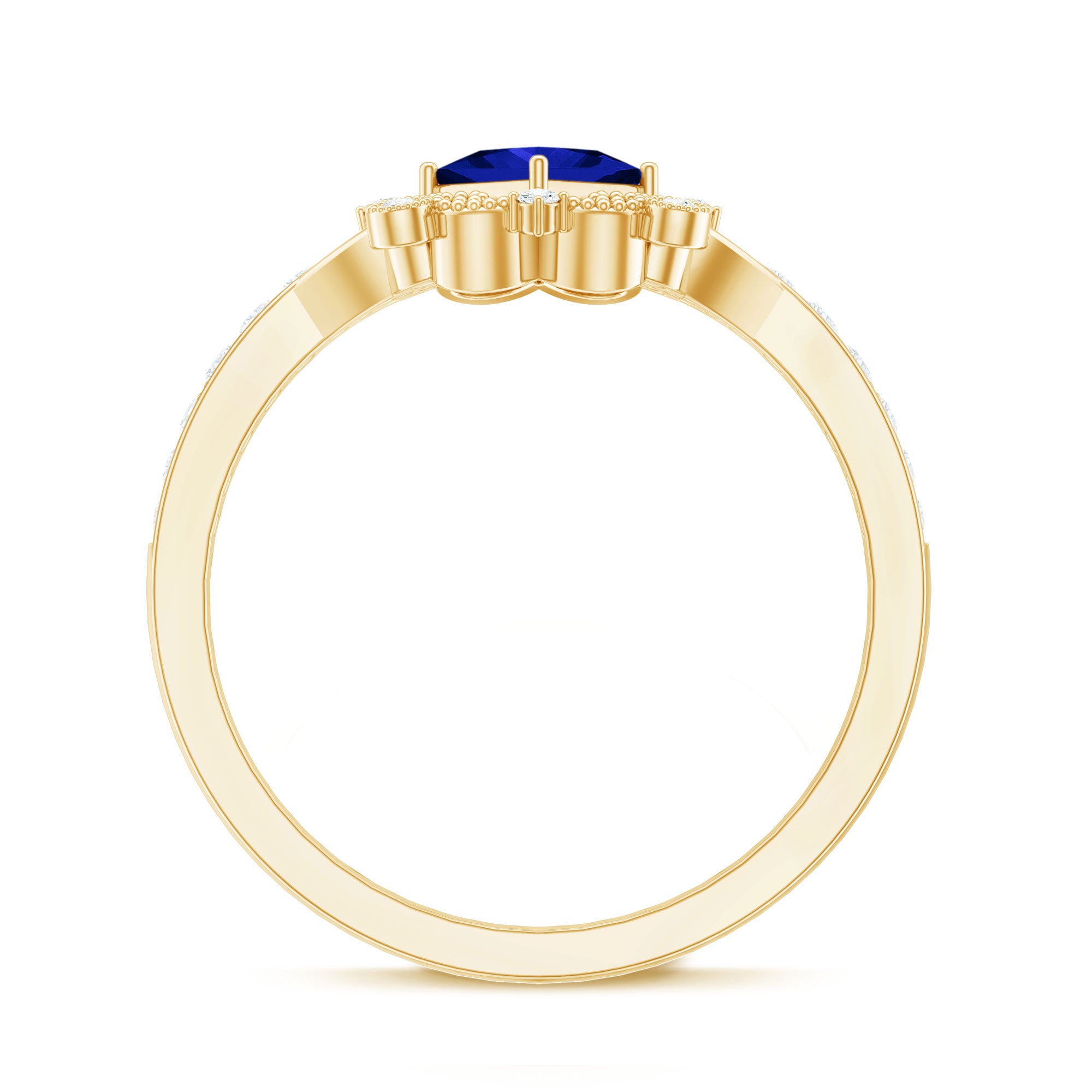 Vintage Inspired Lab Grown Blue Sapphire Engagement Ring with Diamond AAAA - Rosec Jewels