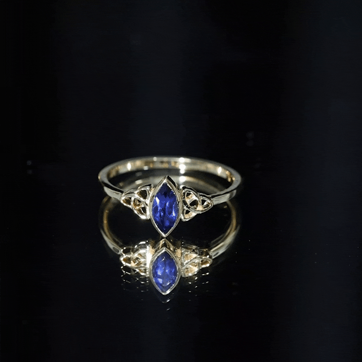 Certified Lab Grown Blue Sapphire Marquise Engagement Ring with Celtic Knot AAAA - Rosec Jewels