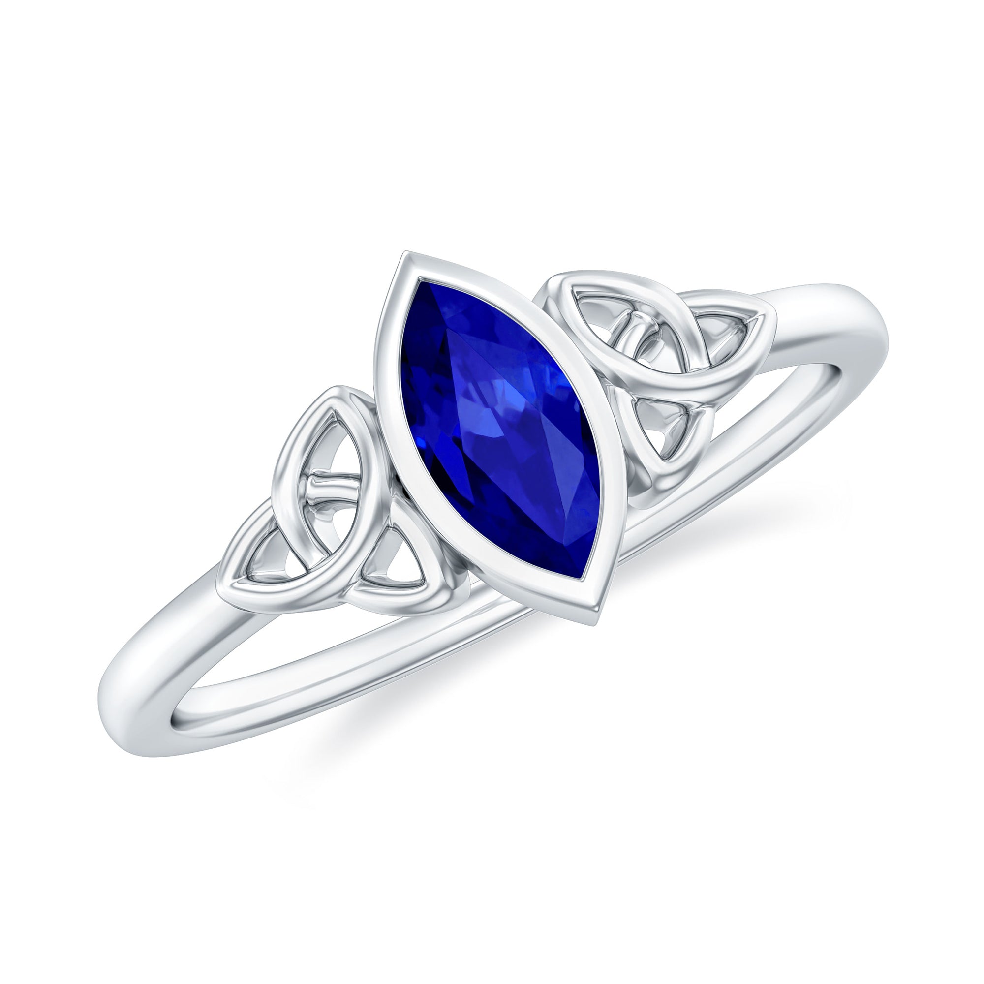 Certified Lab Grown Blue Sapphire Marquise Engagement Ring with Celtic Knot AAAA - Rosec Jewels