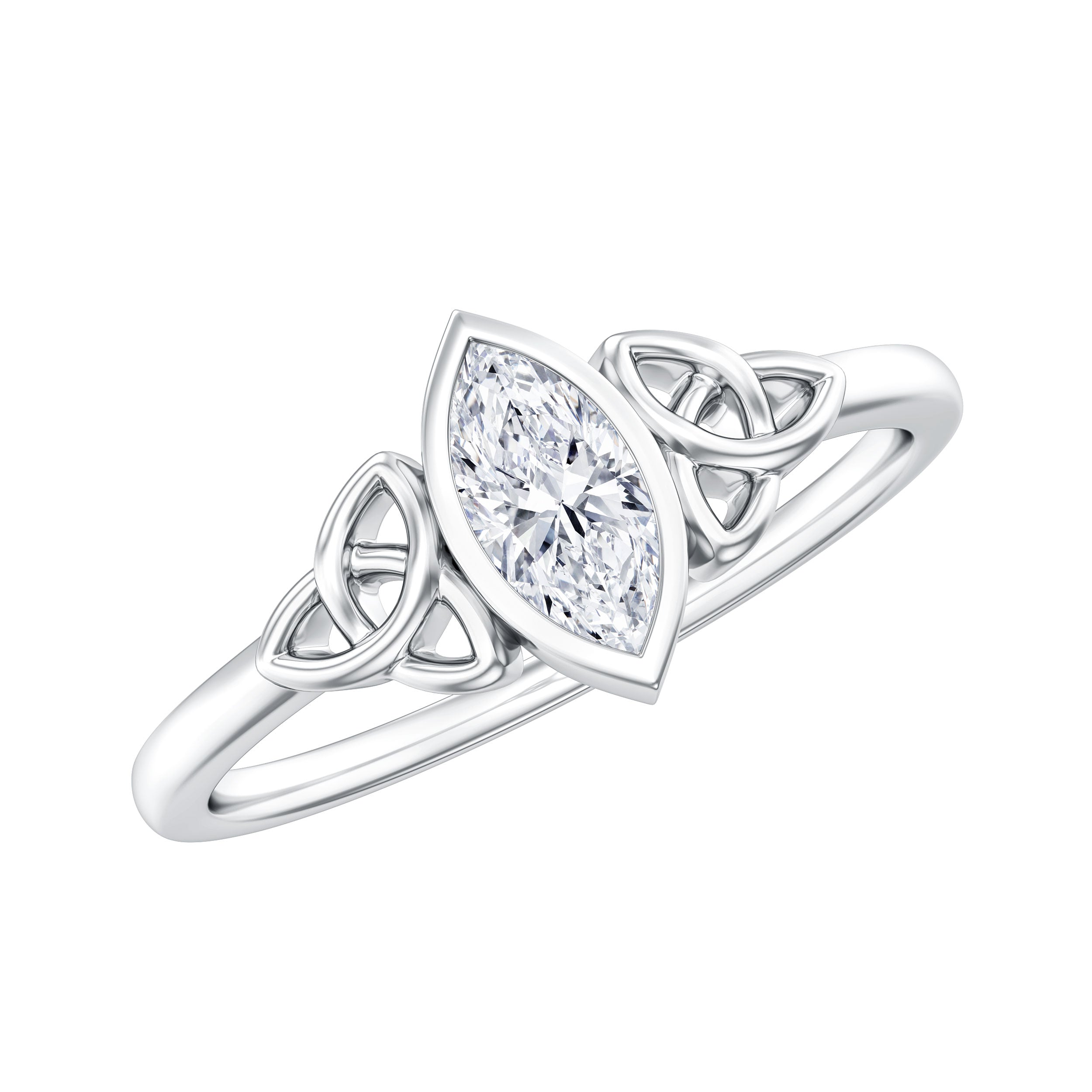 Marquise Cut Moissanite Solitaire Celtic Knot Ring in Bezel Setting D-VS1 - Rosec Jewels