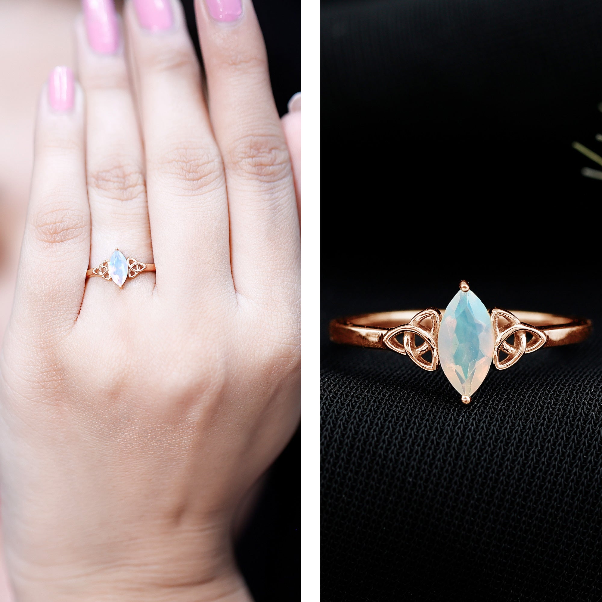 Natural Ethiopian Opal October Birthstone Ring with Celtic Knot AAA - Rosec Jewels