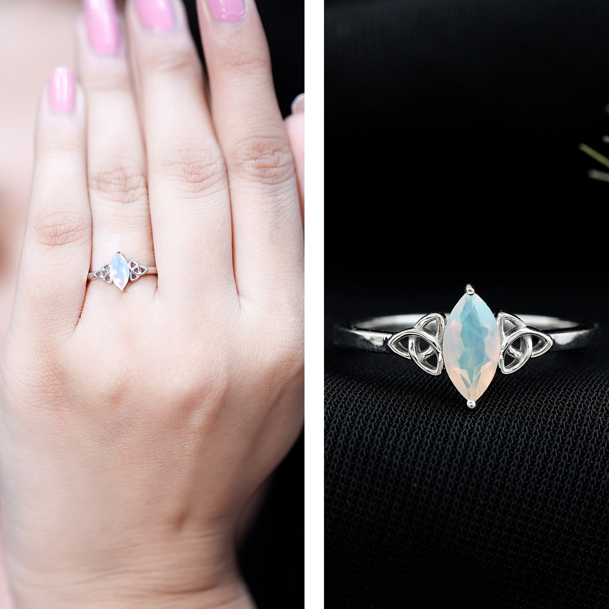 Natural Ethiopian Opal October Birthstone Ring with Celtic Knot AAA - Rosec Jewels