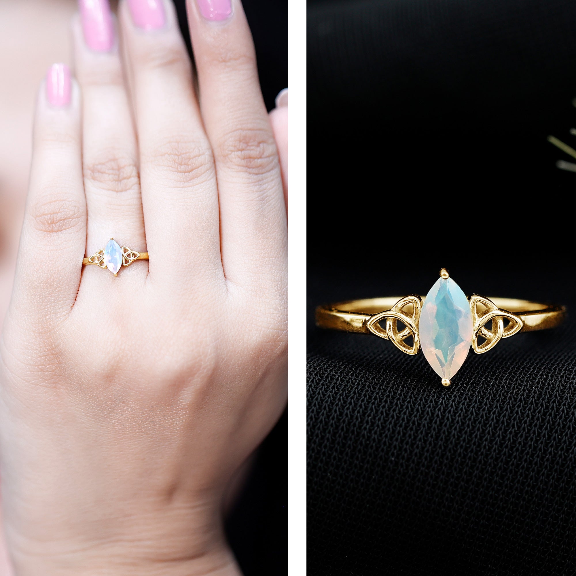 Natural Ethiopian Opal October Birthstone Ring with Celtic Knot AAA - Rosec Jewels