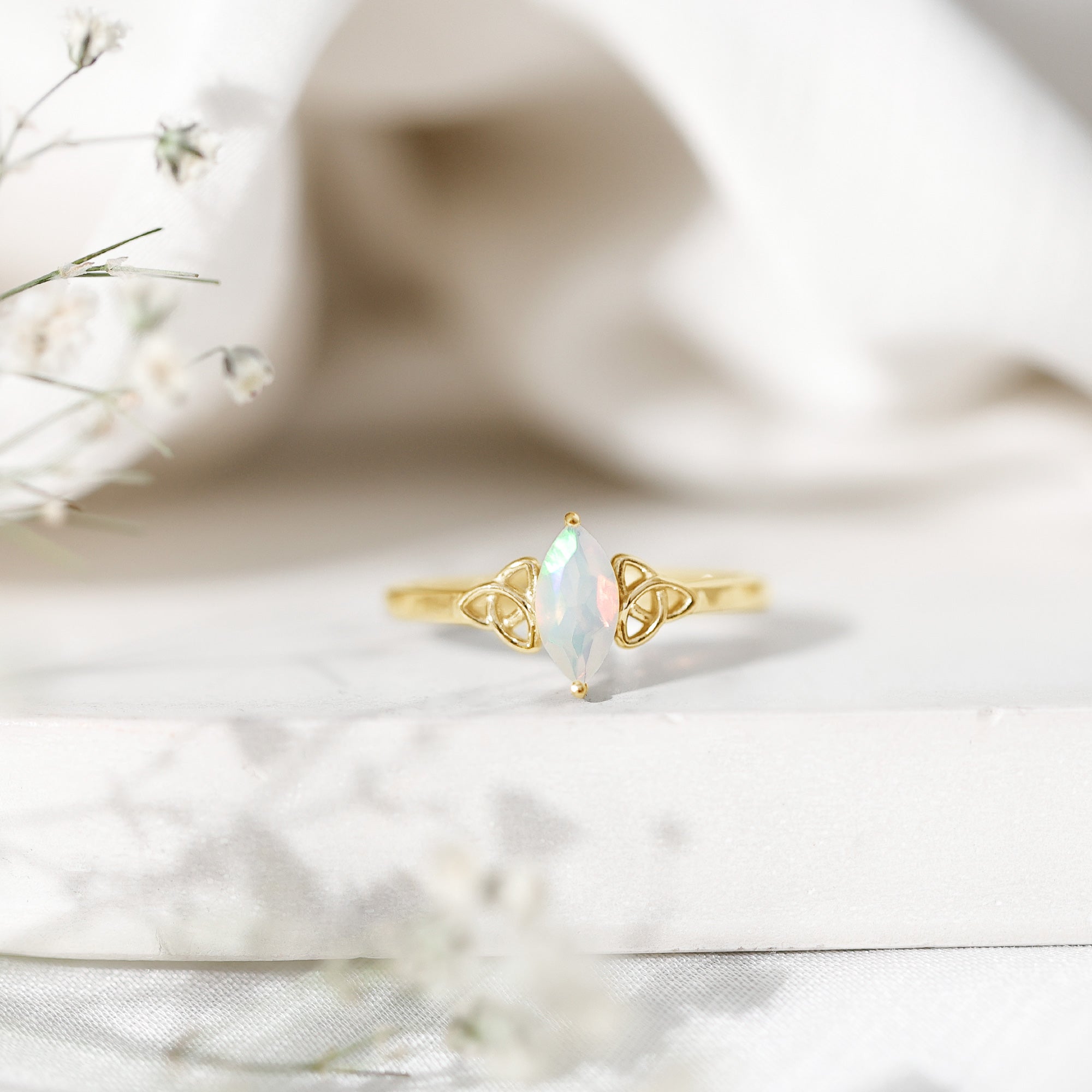 Natural Ethiopian Opal October Birthstone Ring with Celtic Knot AAA - Rosec Jewels