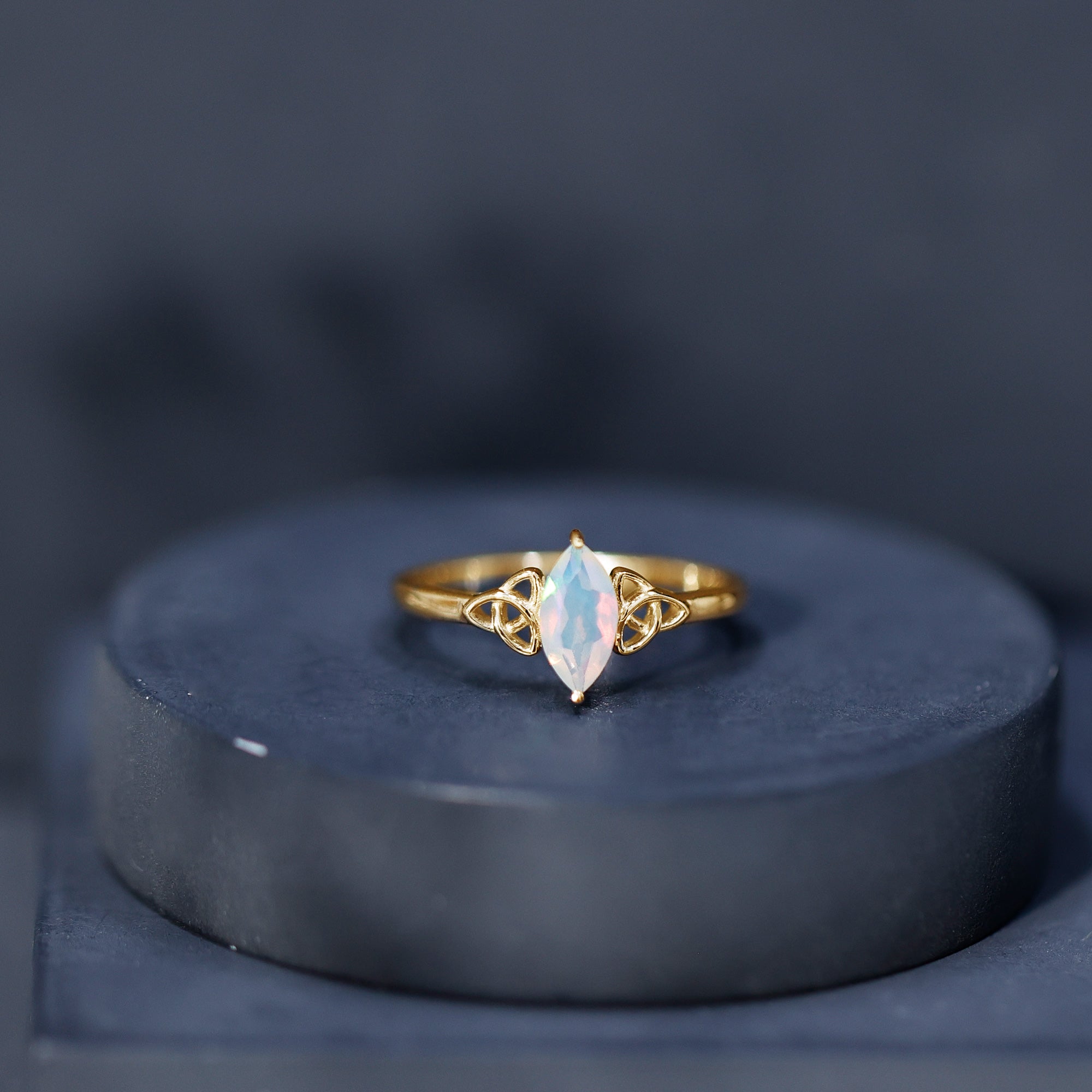 Natural Ethiopian Opal October Birthstone Ring with Celtic Knot AAA - Rosec Jewels