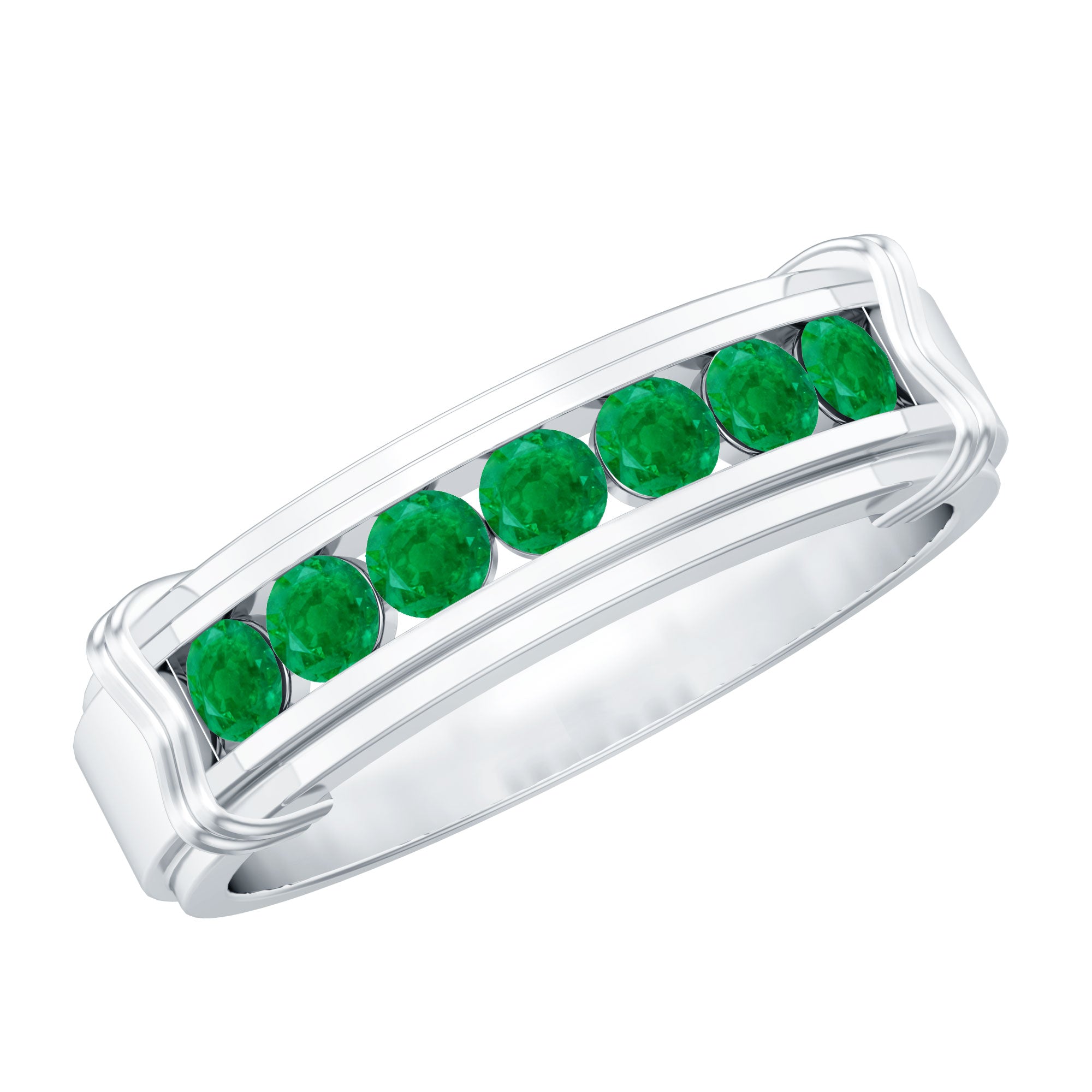 Channel Set Emerald Half Eternity Wedding Band Ring