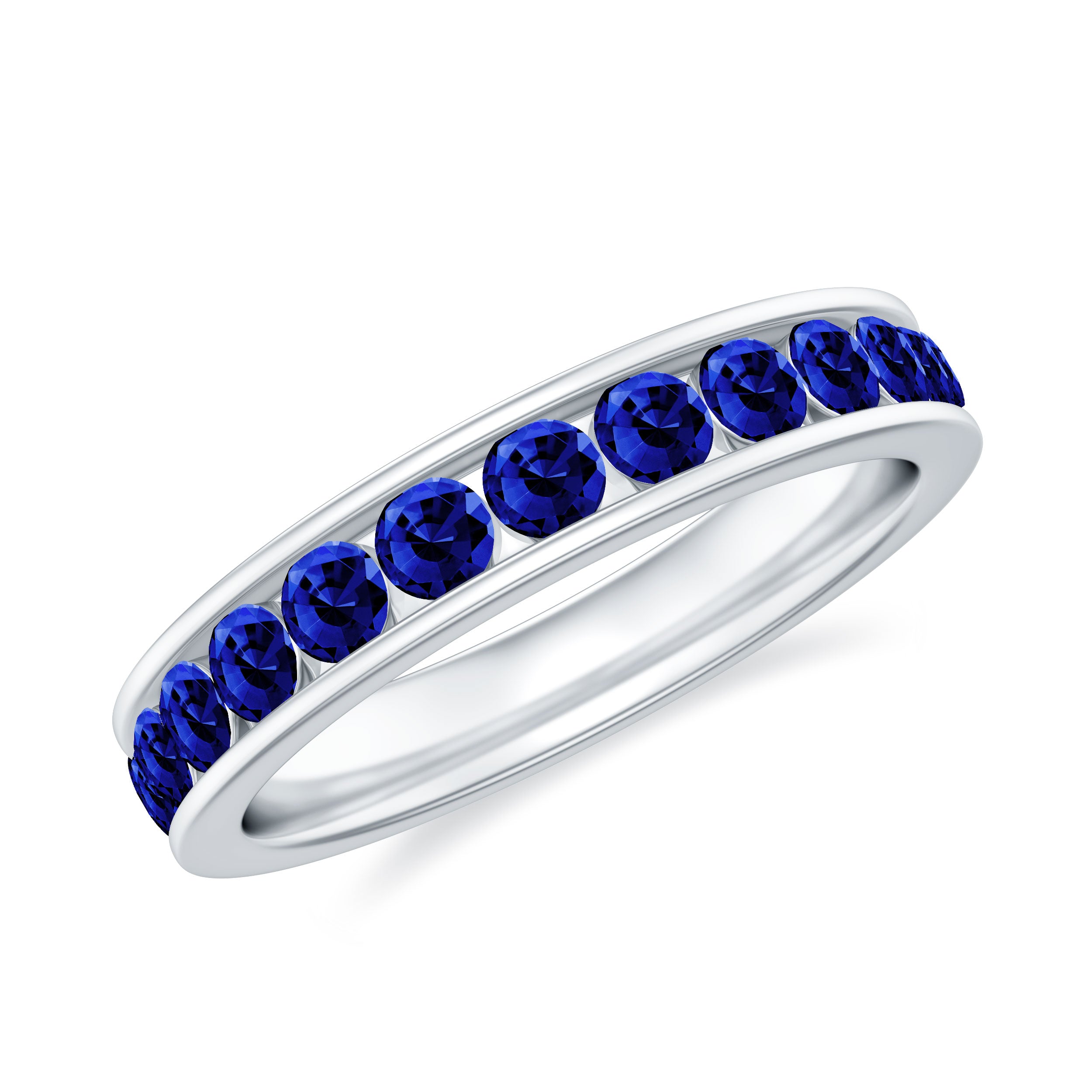 Certified Lab Grown Blue Sapphire Eternity Band Ring in Channel Set AAAA - Rosec Jewels