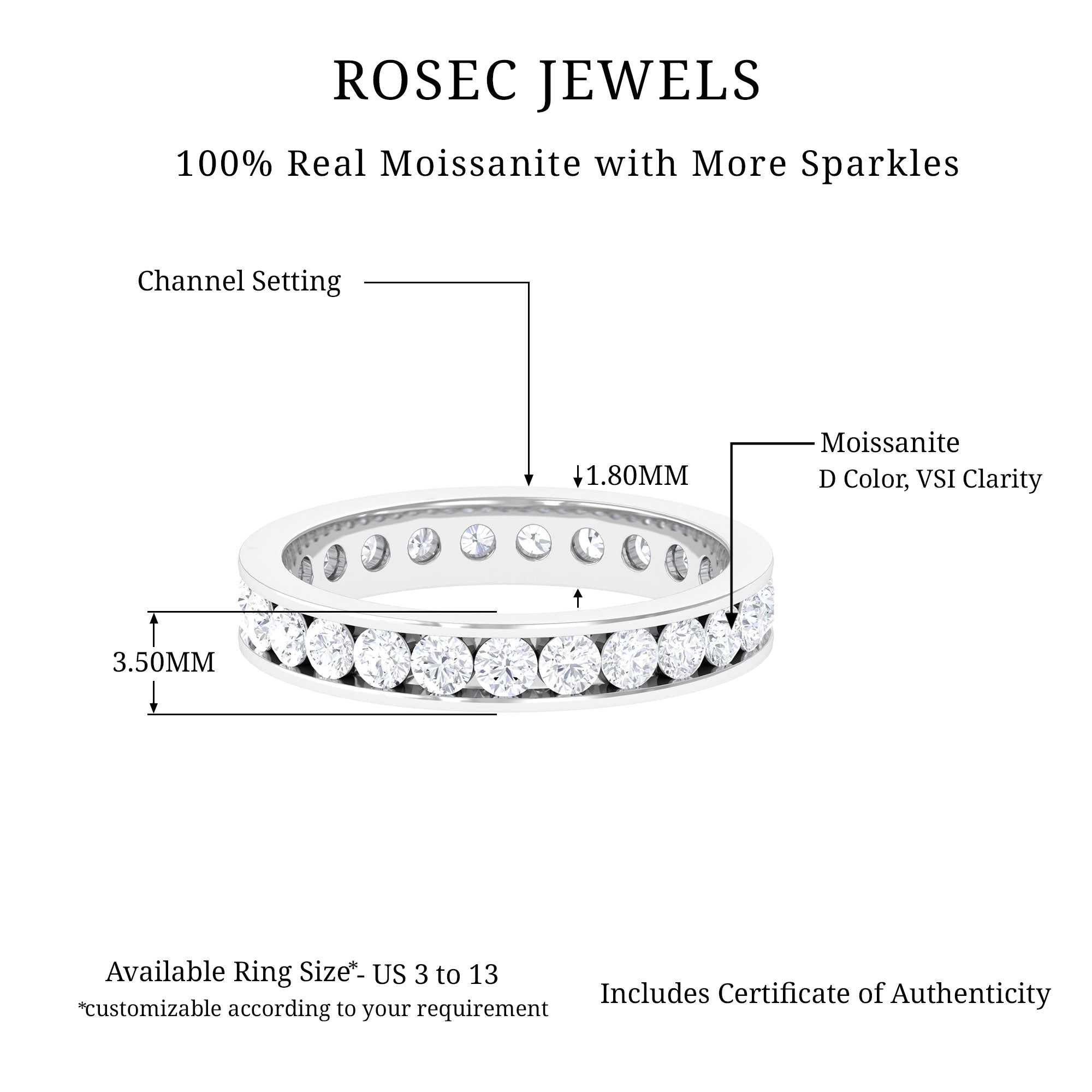 2.25 CT Moissanite Eternity Band Ring For Women - Rosec Jewels