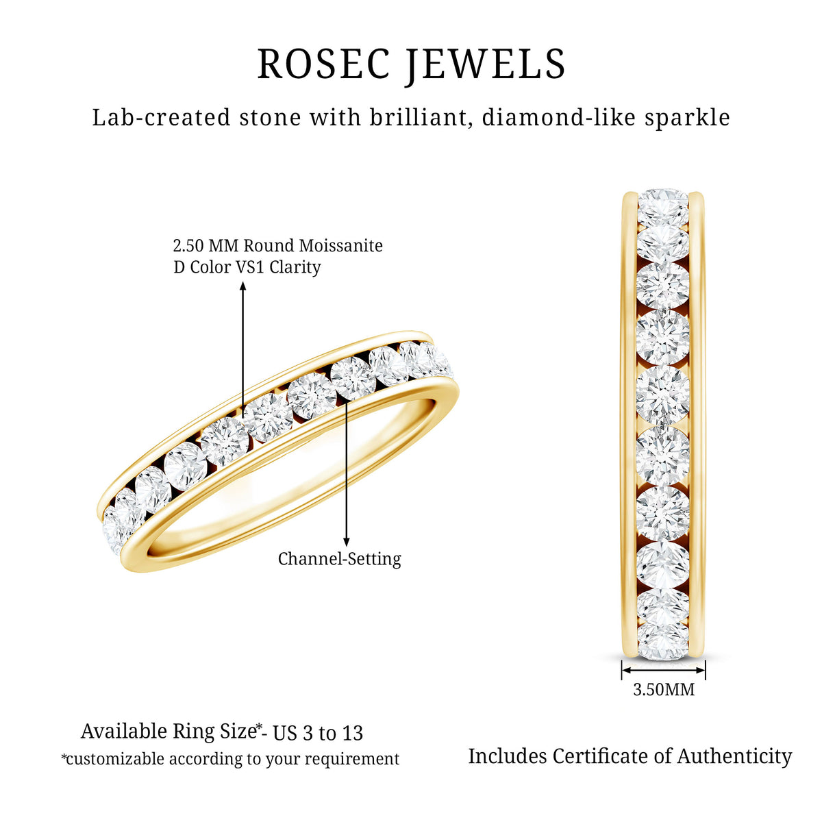Certified Moissanite Channel Set Eternity Ring for Anniversary D-VS1 - Rosec Jewels