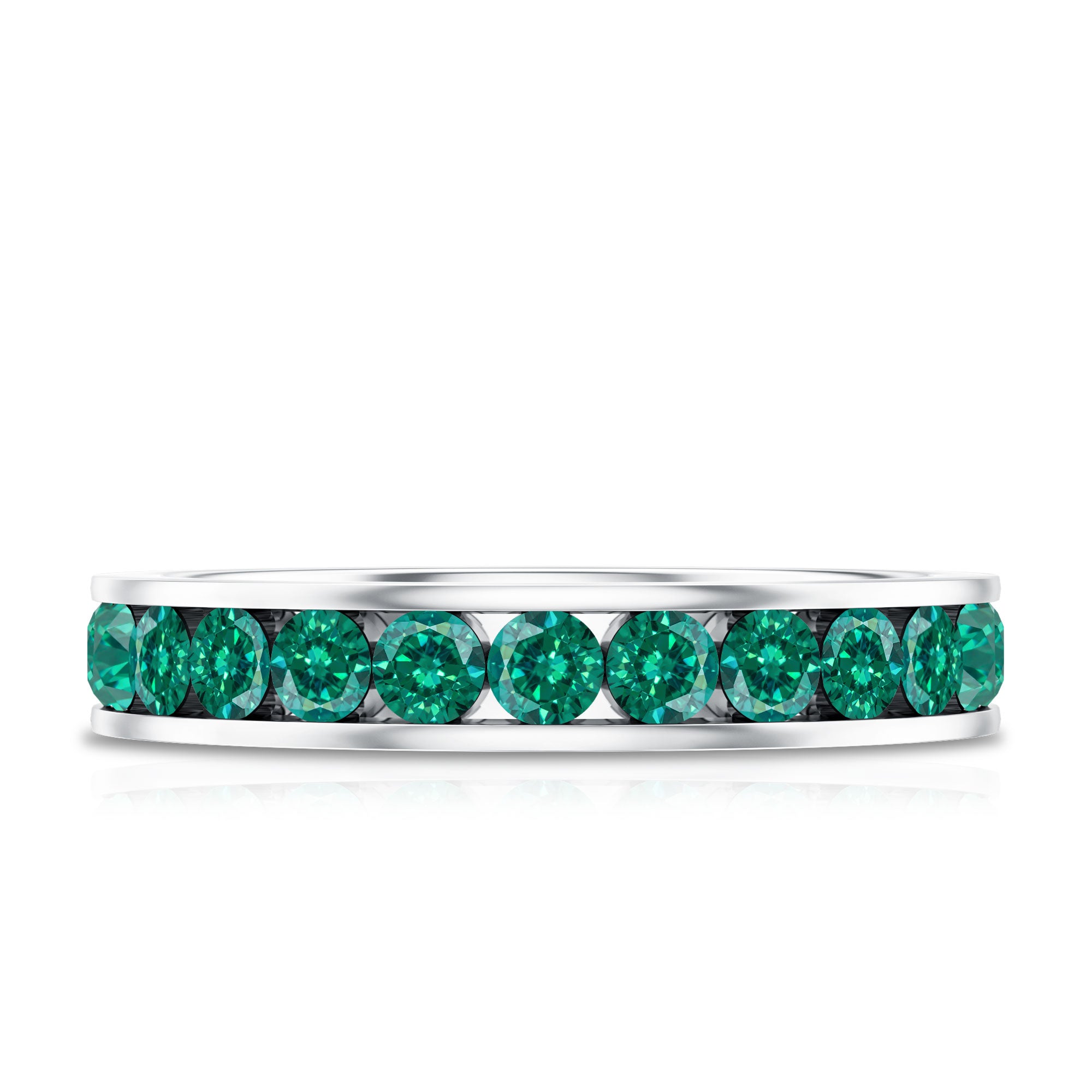 Certified Lab Grown Emerald Wedding Anniversary Ring in Channel Setting AAAA - Rosec Jewels