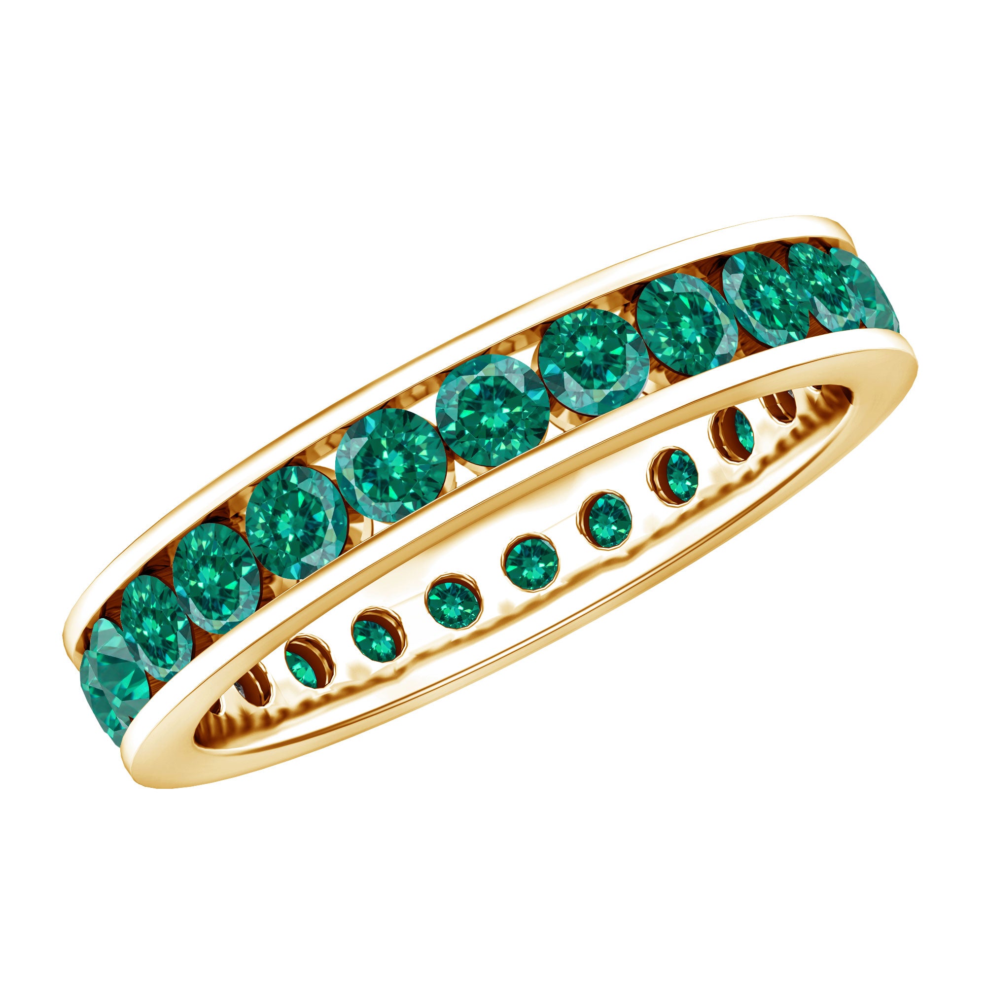 Certified Lab Grown Emerald Wedding Anniversary Ring in Channel Setting AAAA - Rosec Jewels